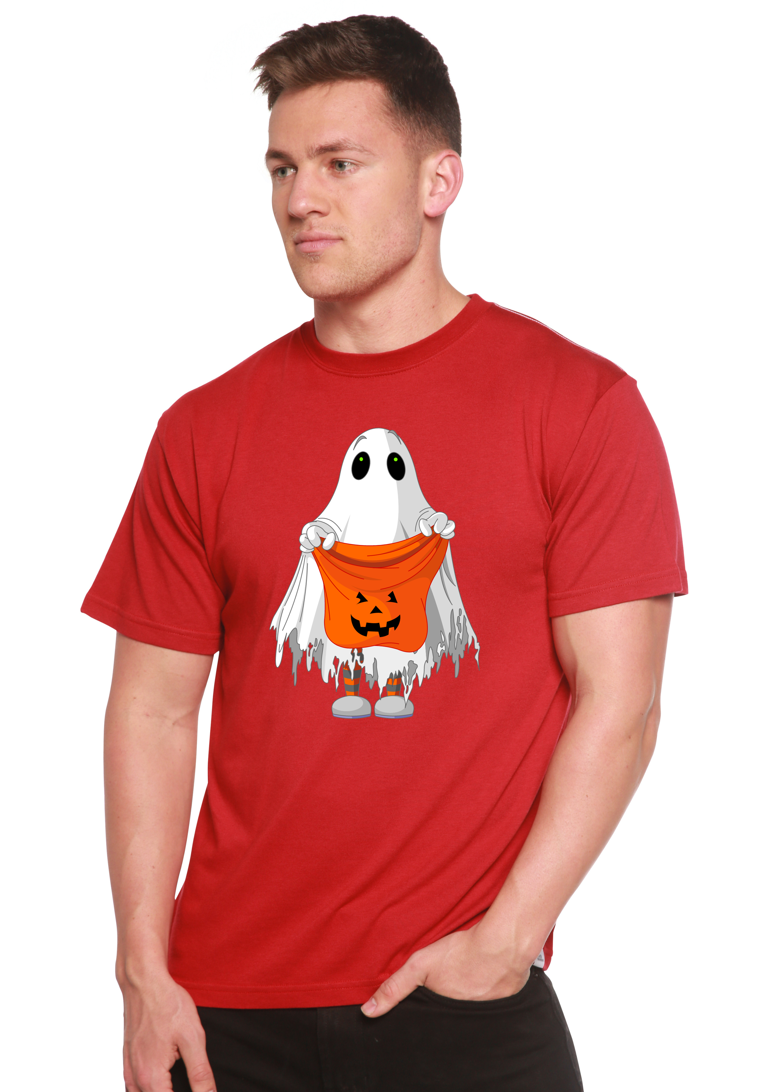 Spun Bamboo Boo Halloween Men's Bamboo Viscose/Organic Cotton Short Sleeve Graphic T-Shirt — alternative angle