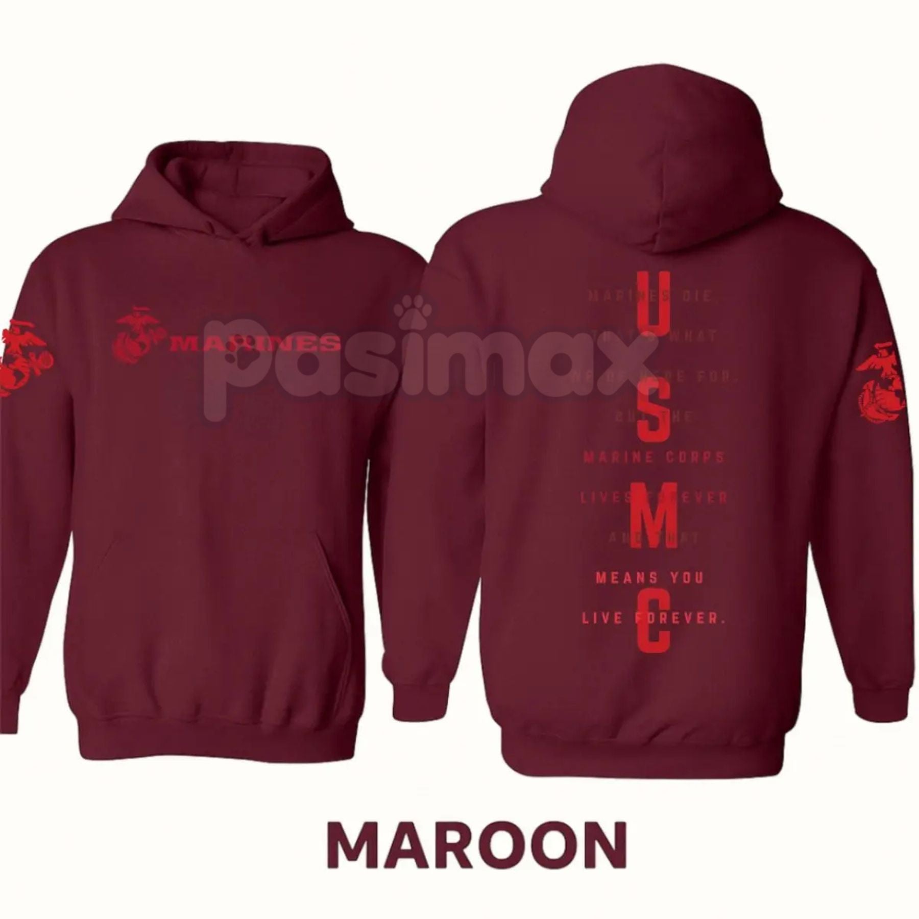 Pasimax USMC Marines Tactical Hoodie – Classic Semper Fi Pullover, Veteran & Active Duty Marine Corps Gear, Unisex — back vie