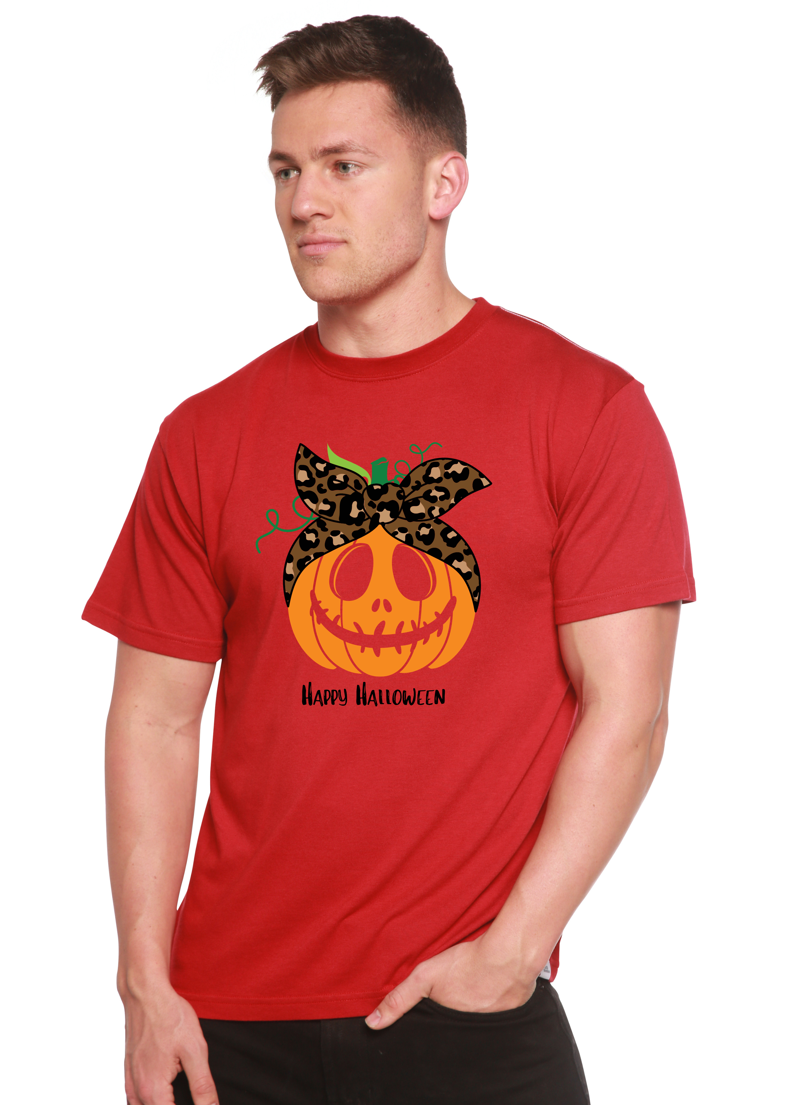 Spun Bamboo Happy Halloween Men's Bamboo Viscose/Organic Cotton Short Sleeve Graphic T-Shirt — alternative angle