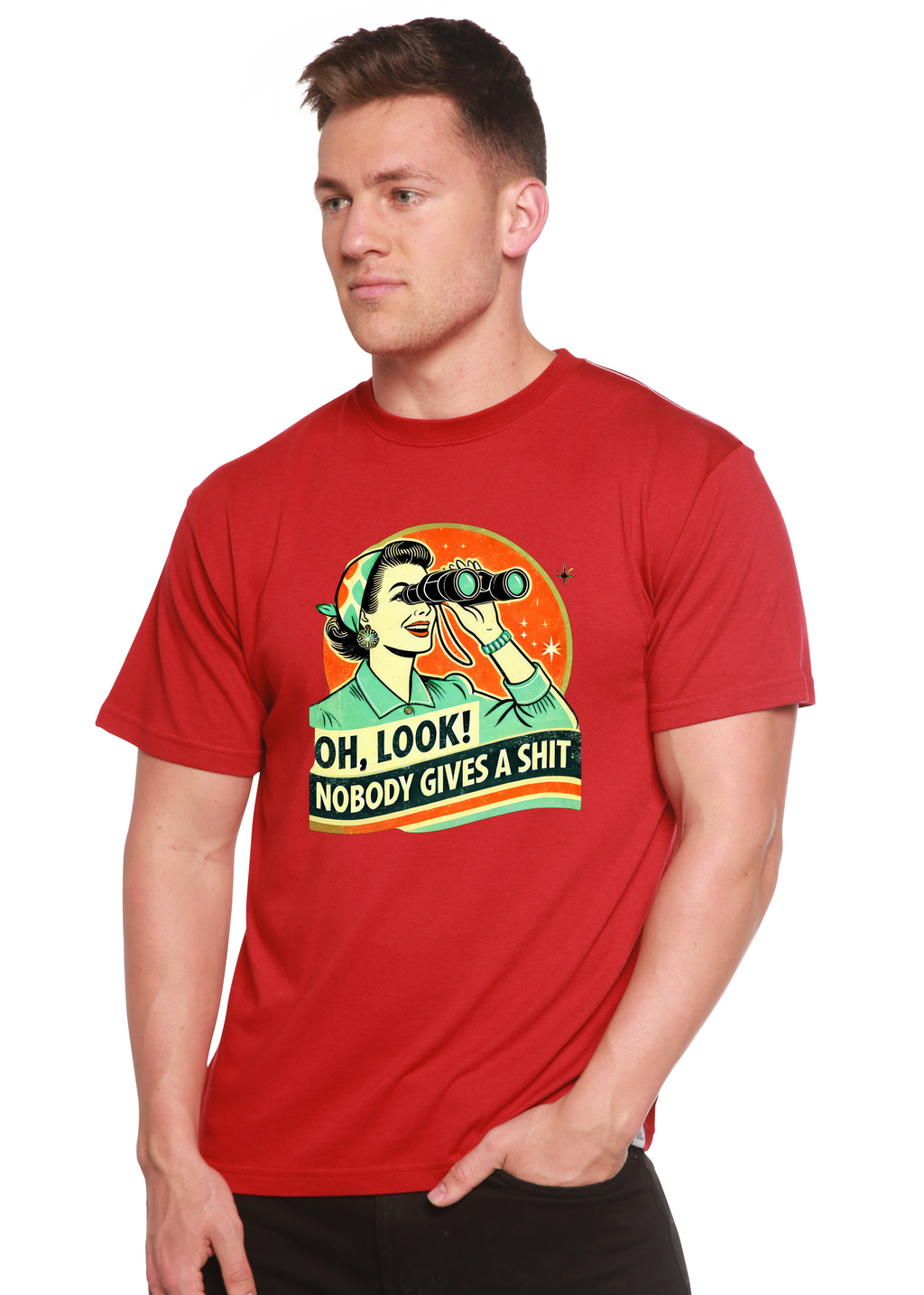 Spun Bamboo Funny Retro Woman Unisex Bamboo/Cotton Graphic T-Shirt — in-use photo