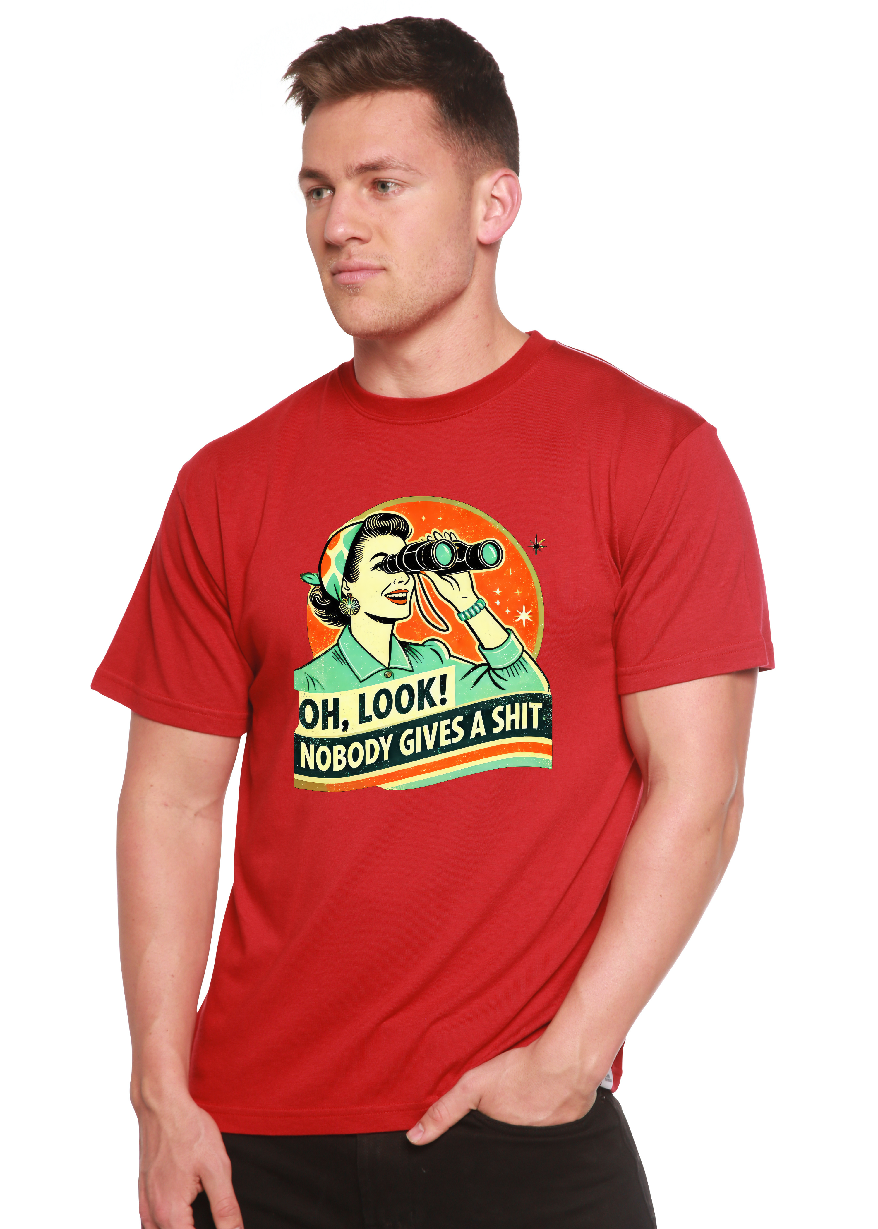 Spun Bamboo Funny Retro Woman Unisex Bamboo/Cotton Graphic T-Shirt — in-use photo