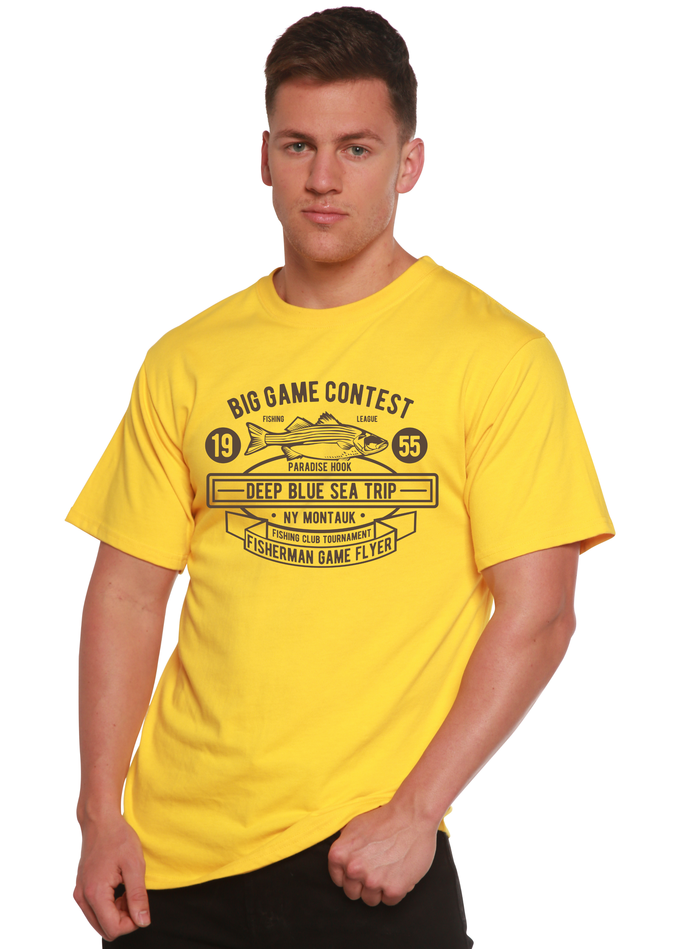 Spun Bamboo Big Game Contest Men's Bamboo Viscose/Organic Cotton Short Sleeve Graphic T-Shirt — in-use photo