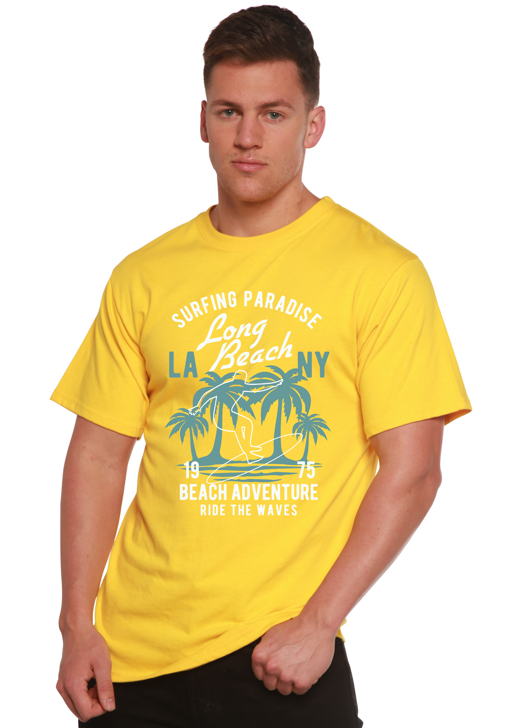 Spun Bamboo Beach Adventure Men's Bamboo Viscose/Organic Cotton Short Sleeve Graphic T-Shirt — in-use photo