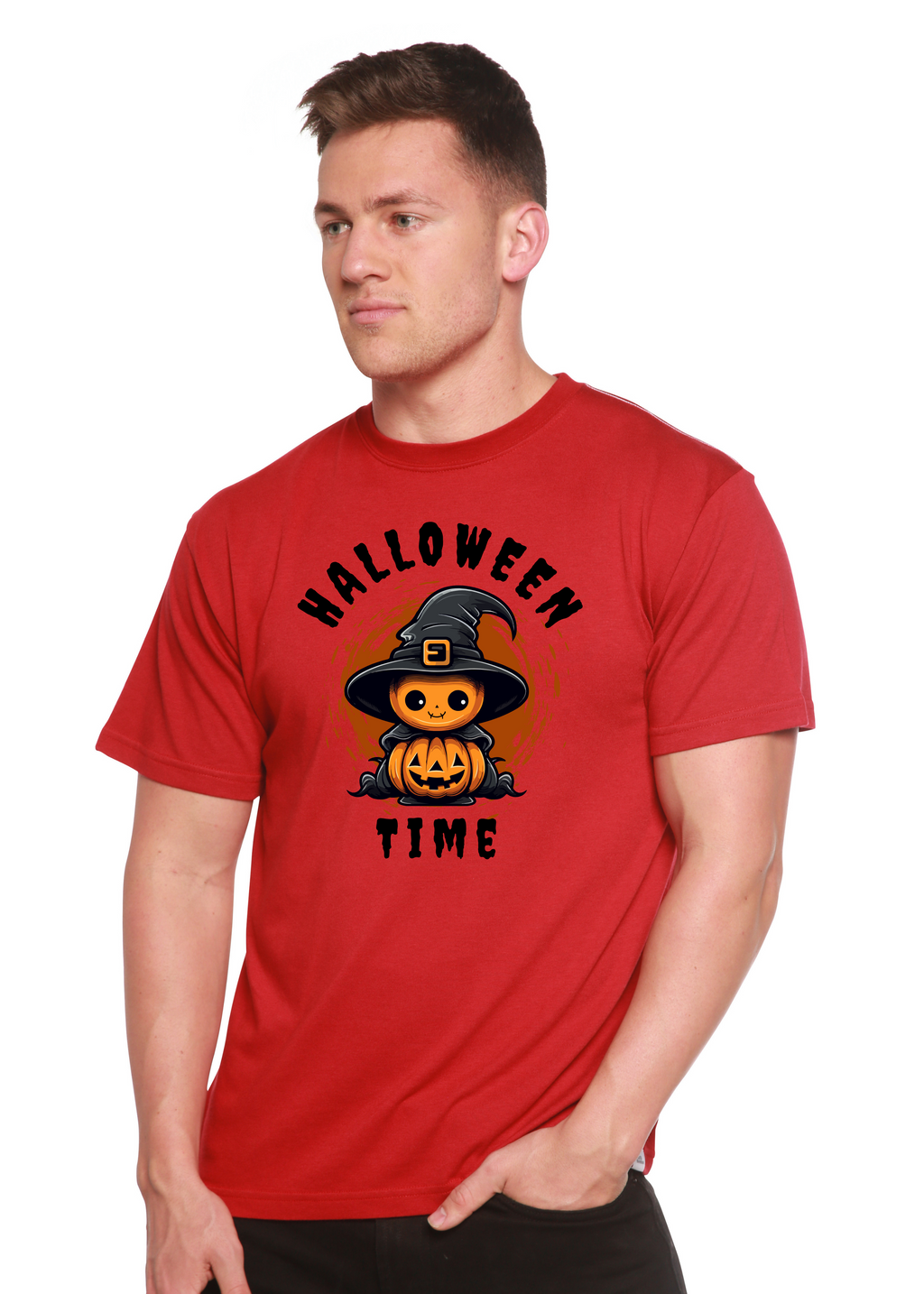Spun Bamboo Halloween Time Unisex Bamboo Viscose/Organic Cotton Short Sleeve Graphic T-Shirt — fabric or material detail