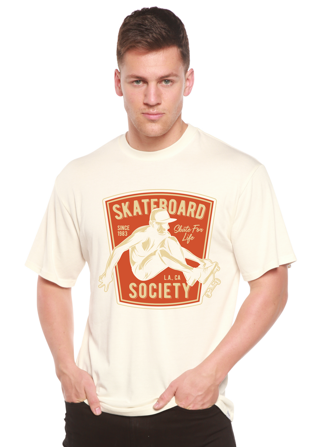 Spun Bamboo Skateboard Society Men's Bamboo Viscose/Organic Cotton Short Sleeve Graphic T-Shirt — in-use photo