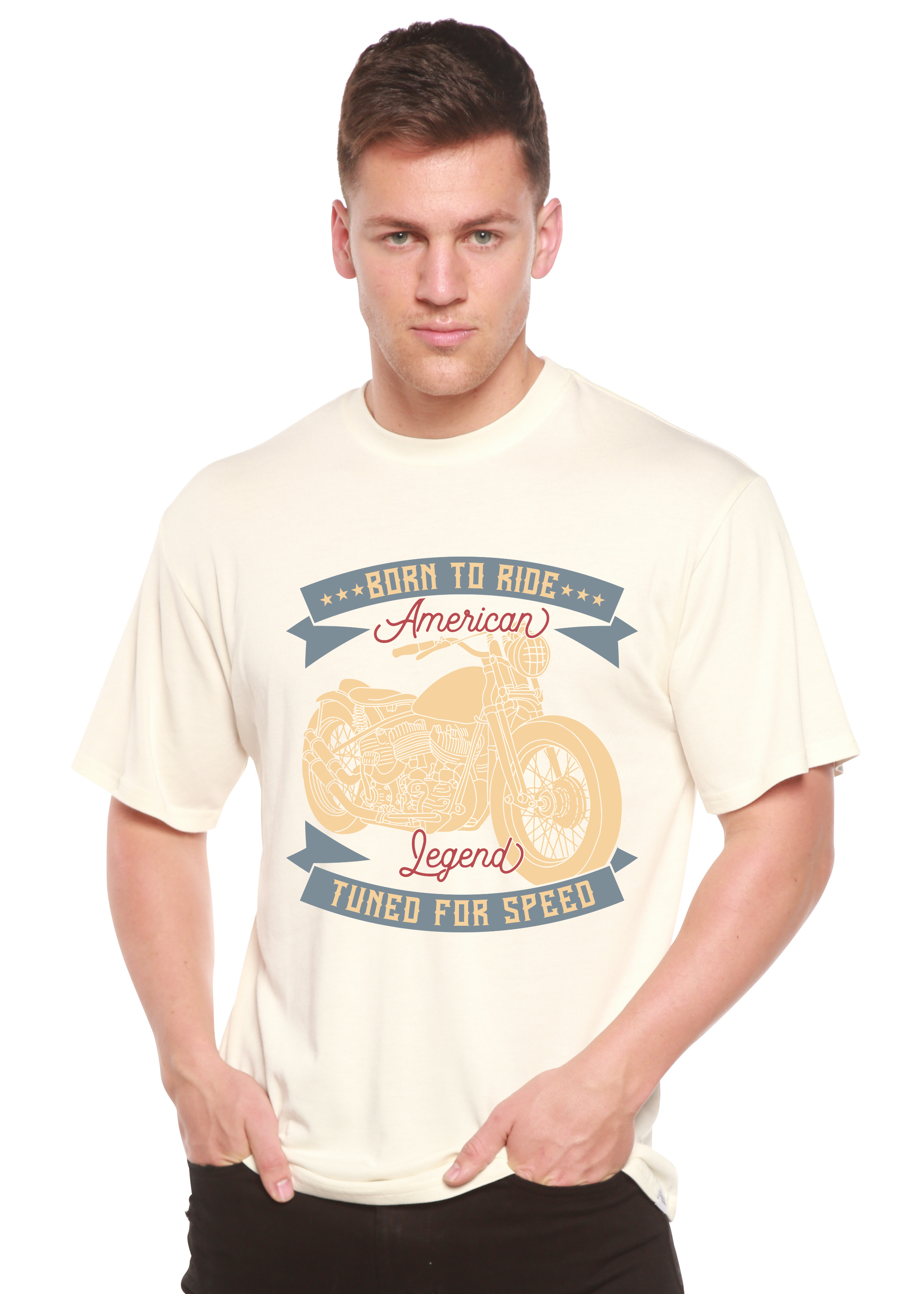 Spun Bamboo Born To Ride American Legend Men's Bamboo Viscose/Organic Cotton Short Sleeve Graphic T-Shirt — detail close-up