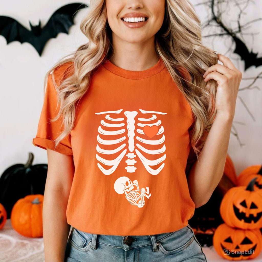 Pasimax Skeleton Halloween Maternity T-Shirt — back view