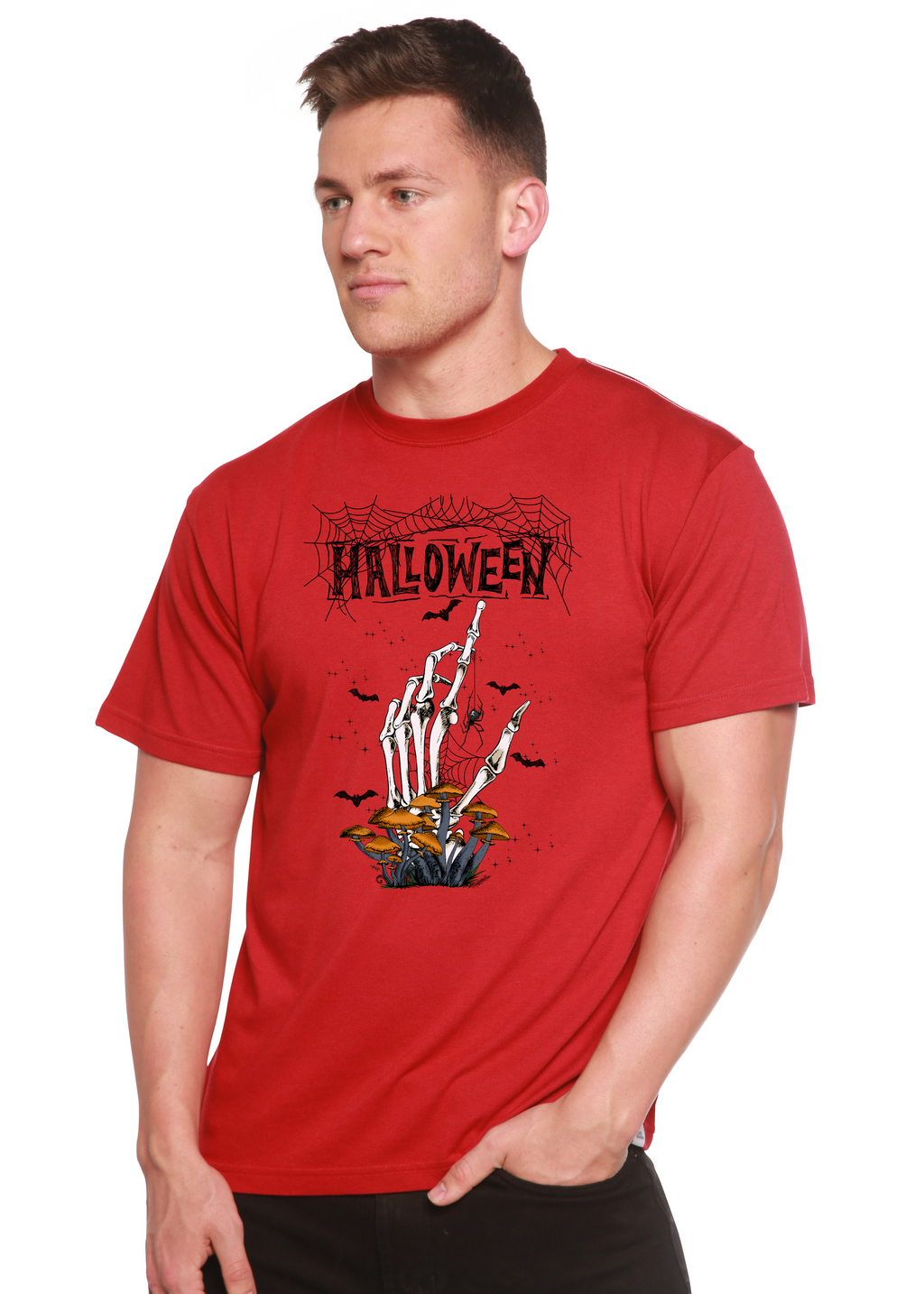 Spun Bamboo Halloween Men's Bamboo Viscose/Organic Cotton Short Sleeve Graphic T-Shirt — in-use photo
