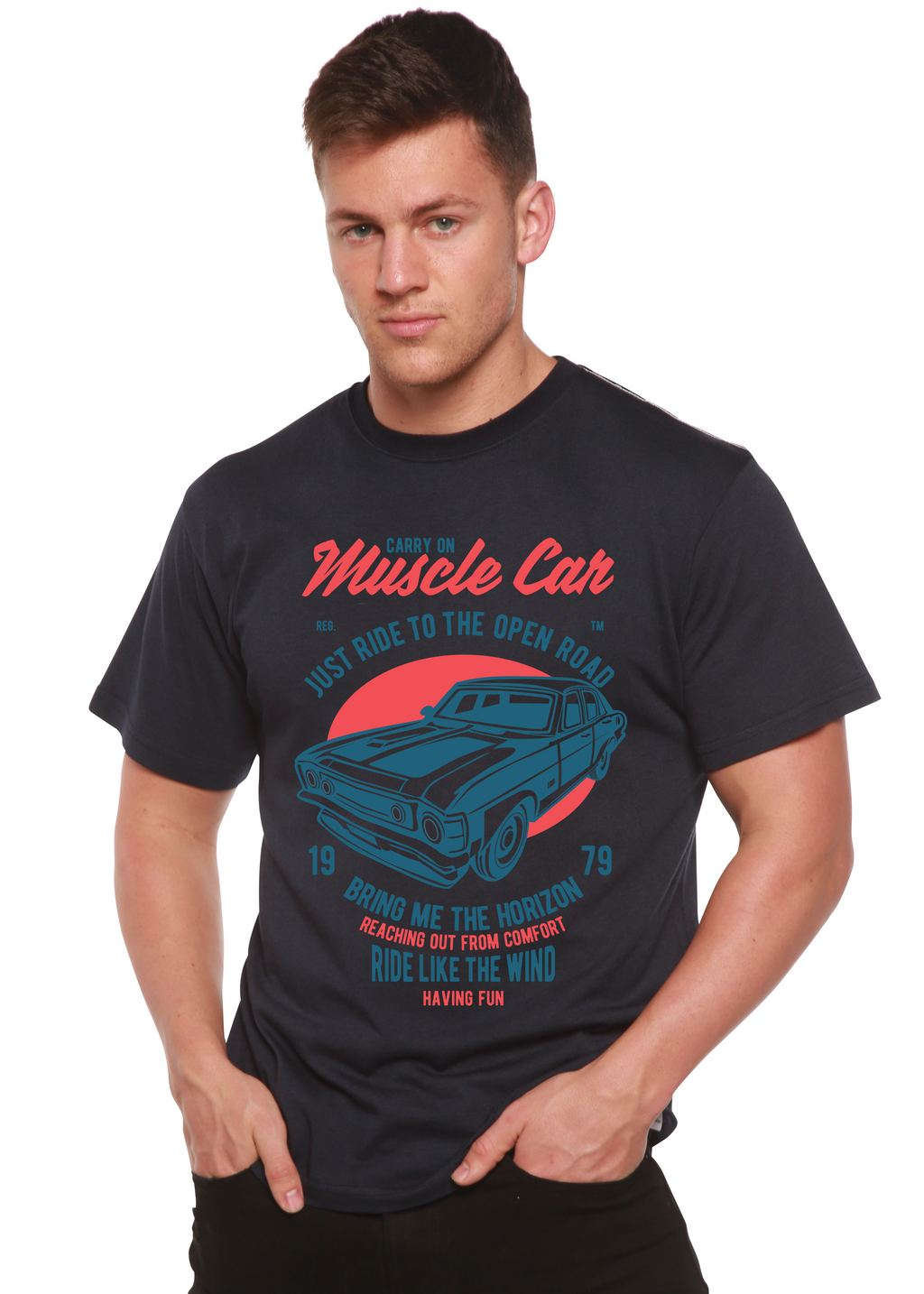Spun Bamboo Muscle Car Spun Bamboo® Men's Bamboo Viscose/Organic Cotton Short Sleeve Graphic T-Shirt — alternative angle