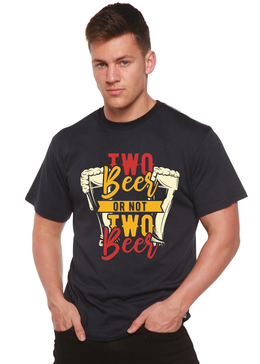 Spun Bamboo Two Beer Men's Bamboo Viscose/Organic Cotton Short Sleeve Graphic T-Shirt — lifestyle context