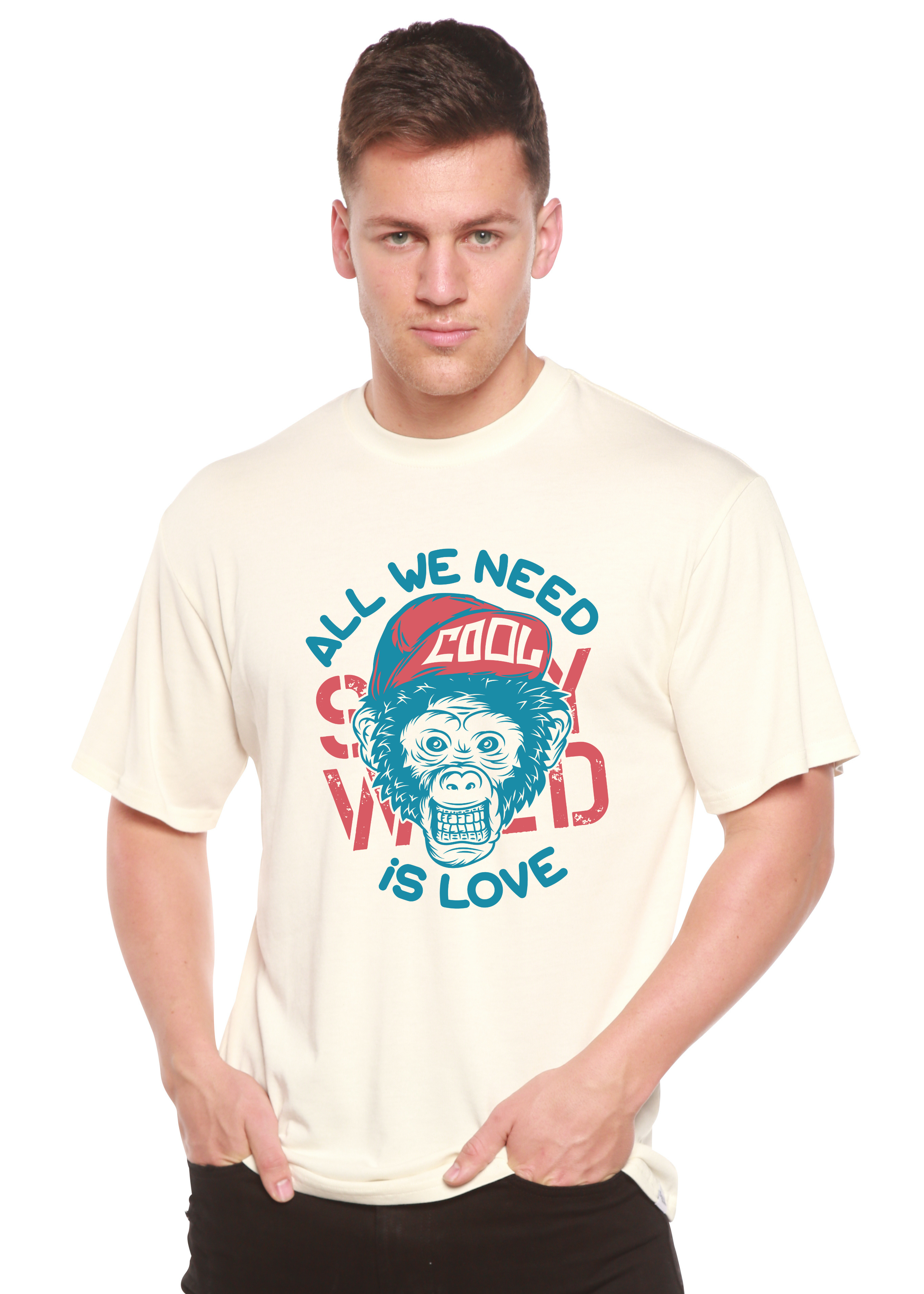 Spun Bamboo All We Need is Love Men's Bamboo Viscose/Organic Cotton Short Sleeve Graphic T-Shirt — alternative angle