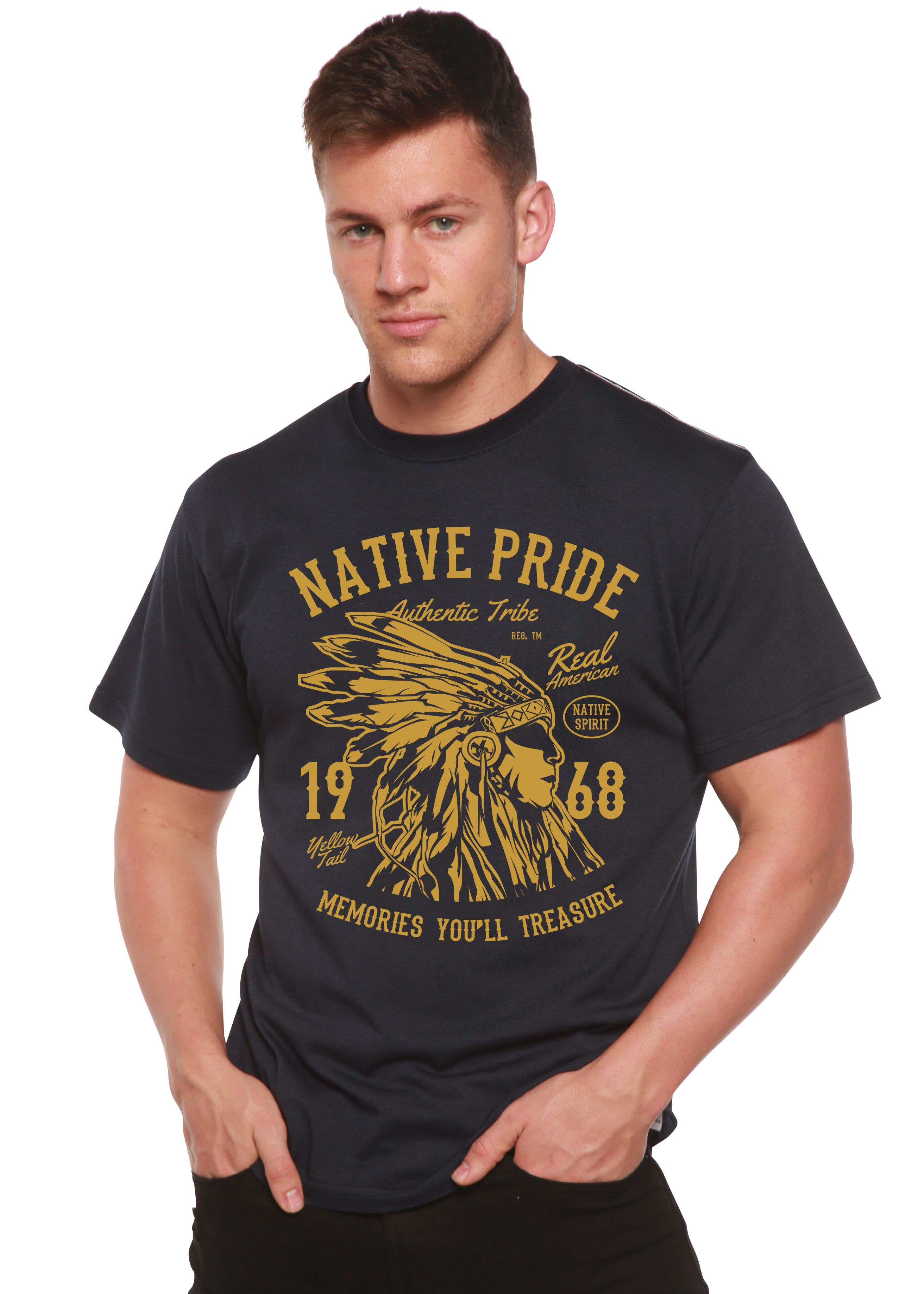 Spun Bamboo Native Pride Spun Bamboo® Men's Bamboo Viscose/Organic Cotton Short Sleeve Graphic T-Shirt — detail close-up