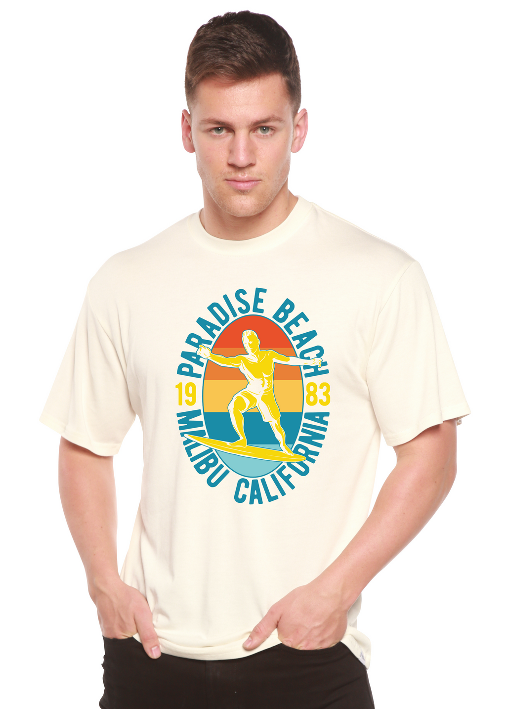 Spun Bamboo Paradise Beach 1983 Men's Bamboo Viscose/Organic Cotton Short Sleeve Graphic T-Shirt — main product shot