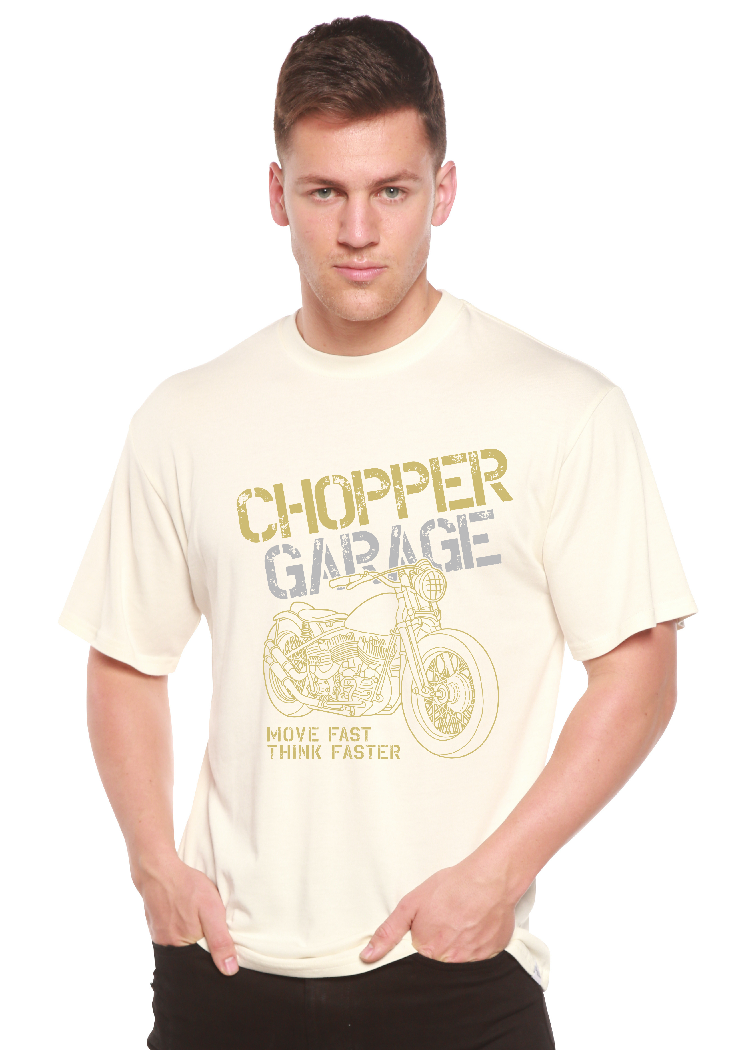 Spun Bamboo Chopper Garage Men's Bamboo Viscose/Organic Cotton Short Sleeve Graphic T-Shirt — back view
