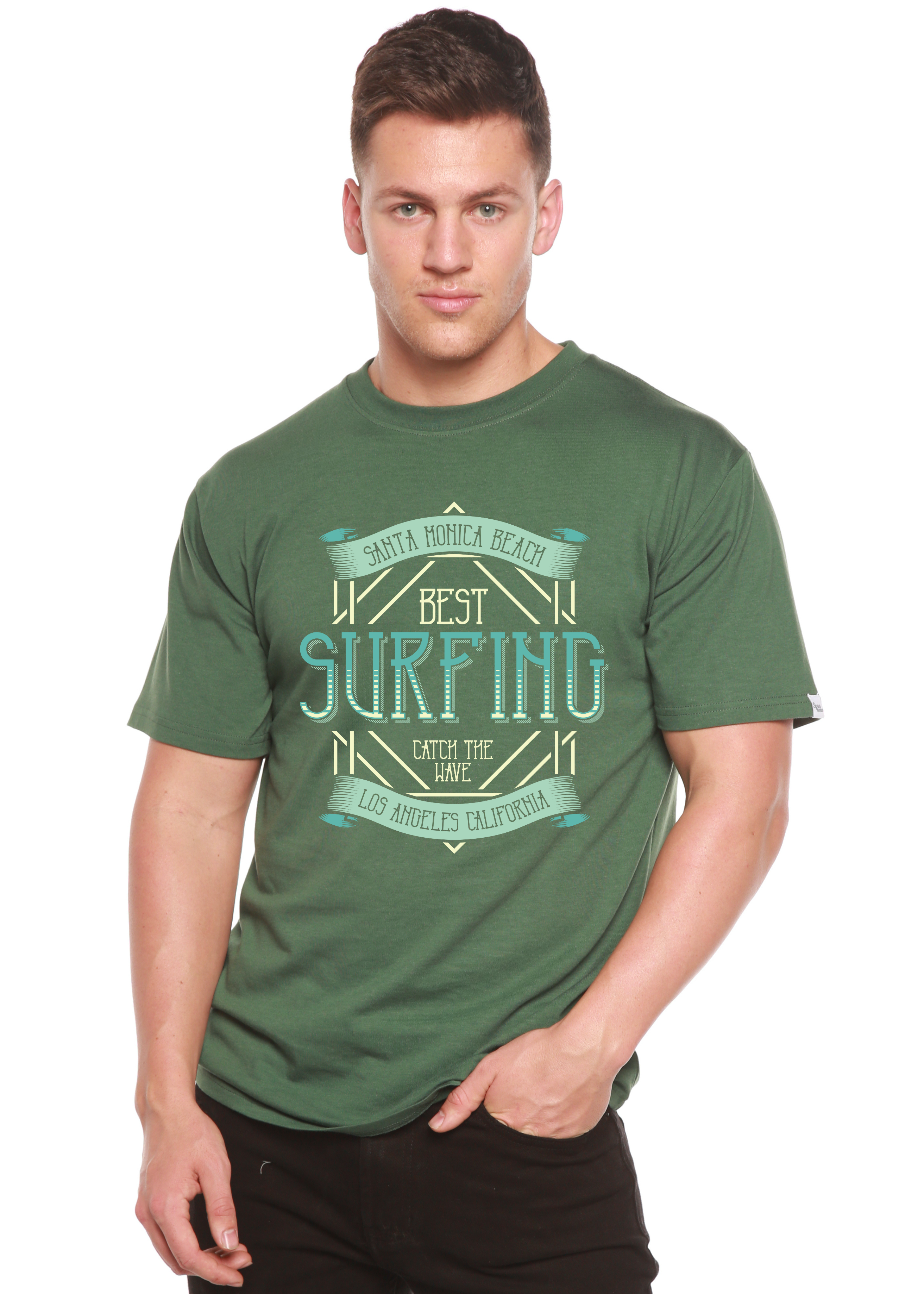 Spun Bamboo Best Surfing Men's Bamboo Viscose/Organic Cotton Short Sleeve Graphic T-Shirt — side view