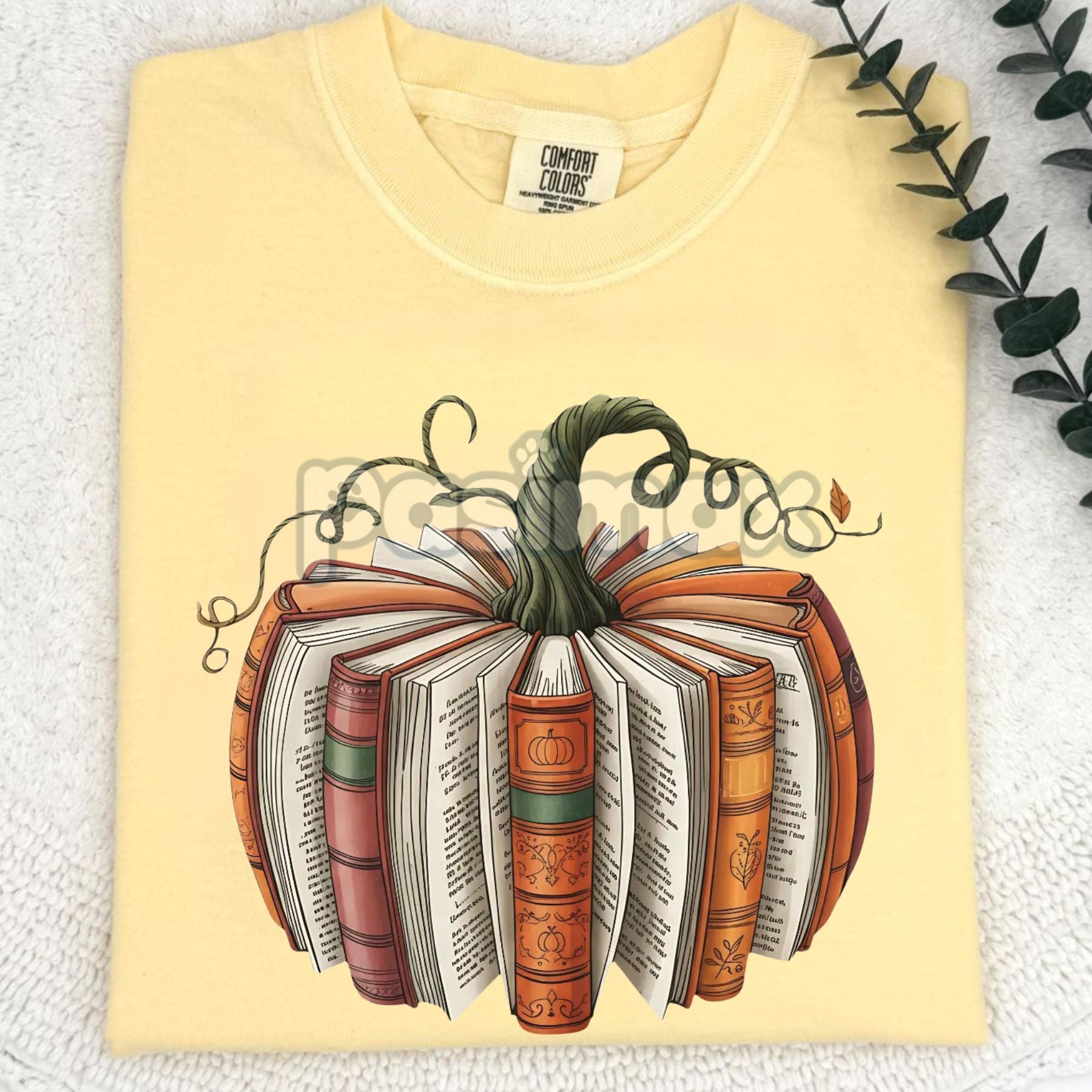 Pasimax 'Made With Books' Fall Pumpkin T-shirt — back view