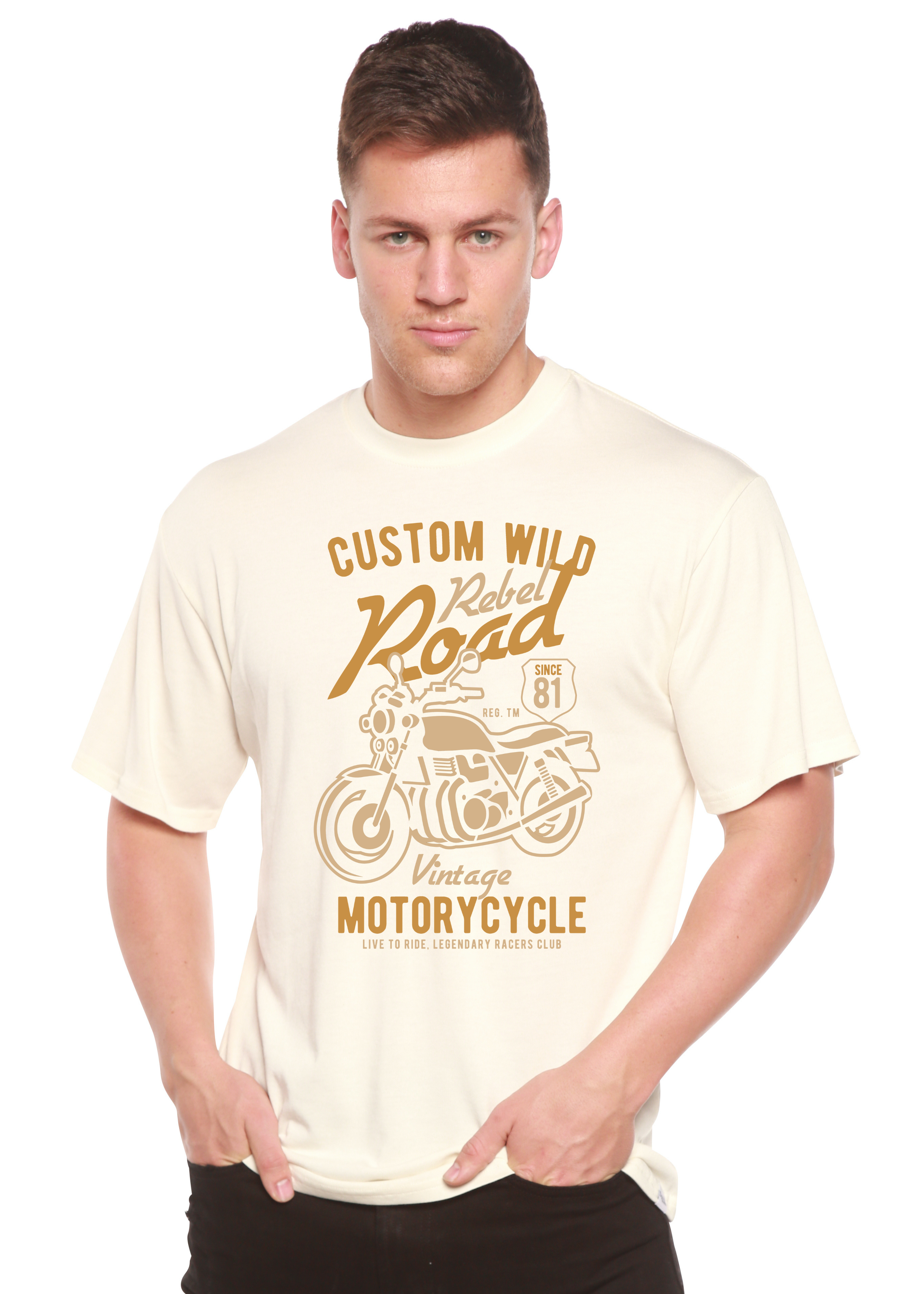 Spun Bamboo Custom Wild Men's Bamboo Viscose/Organic Cotton Short Sleeve Graphic T-Shirt — lifestyle context