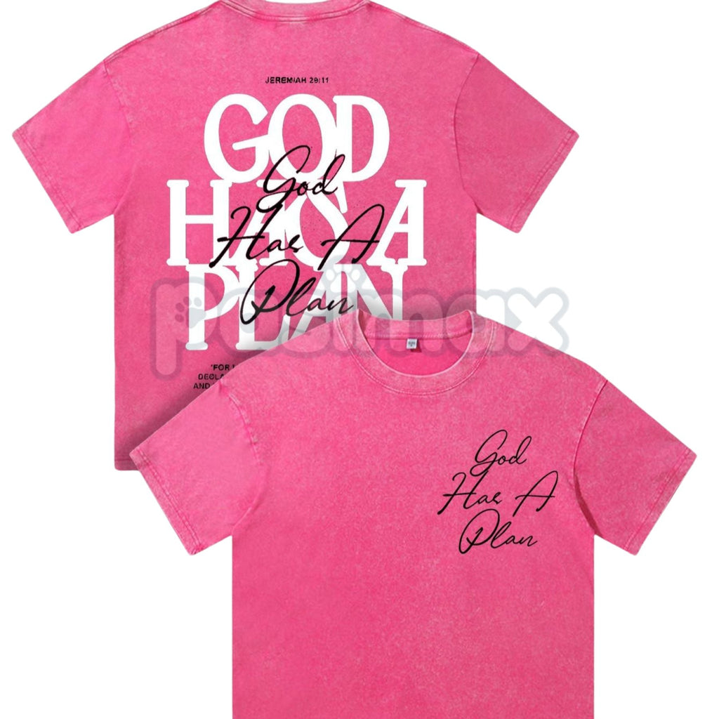 Pasimax "God Has A Plan" Double Sided T-Shirt – Retro Washed Christian Letter Print, 230 GSM Cotton — back view