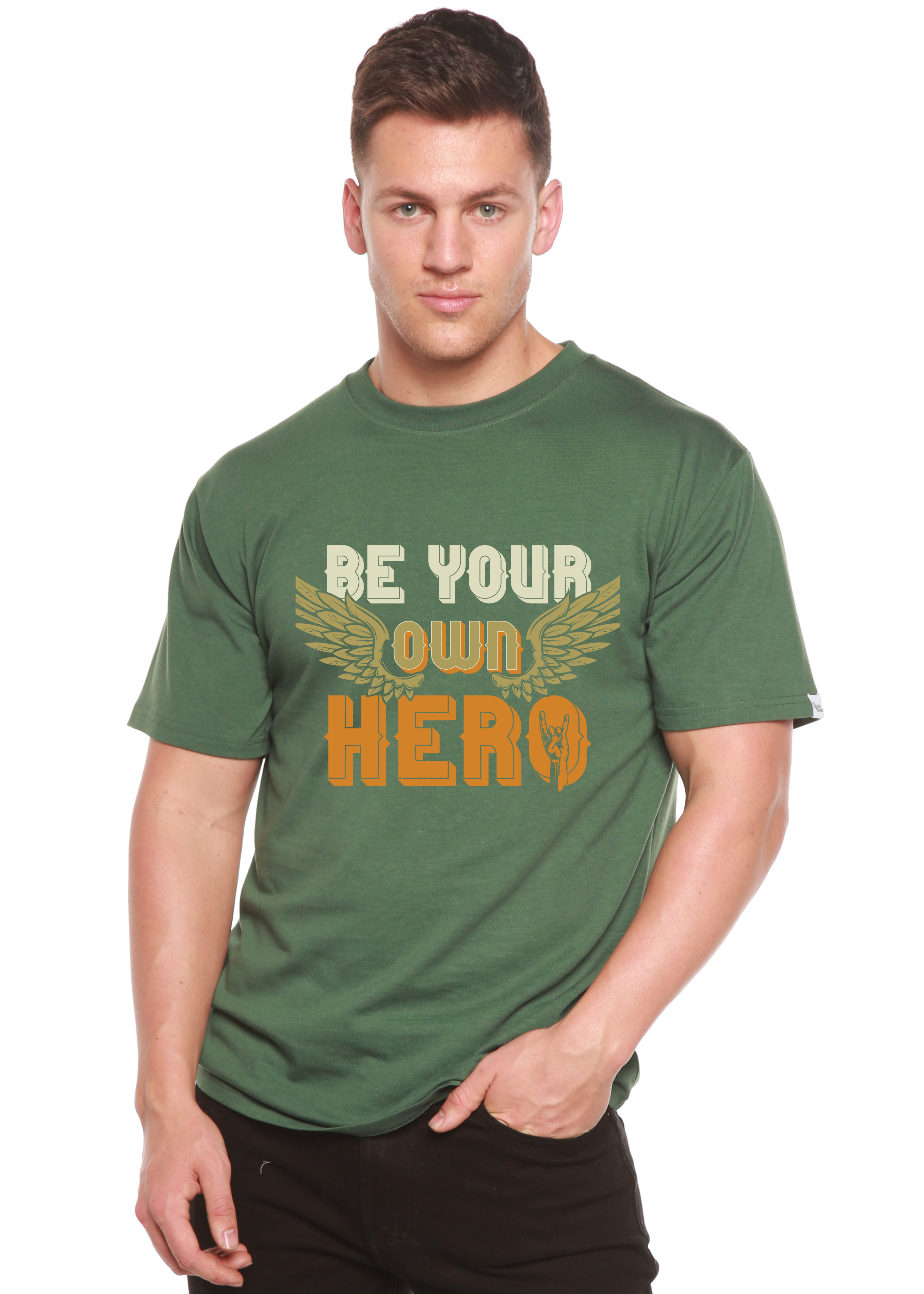 Spun Bamboo Be Your Own Hero Men's Bamboo Viscose/Organic Cotton Short Sleeve Graphic T-Shirt — alternative angle