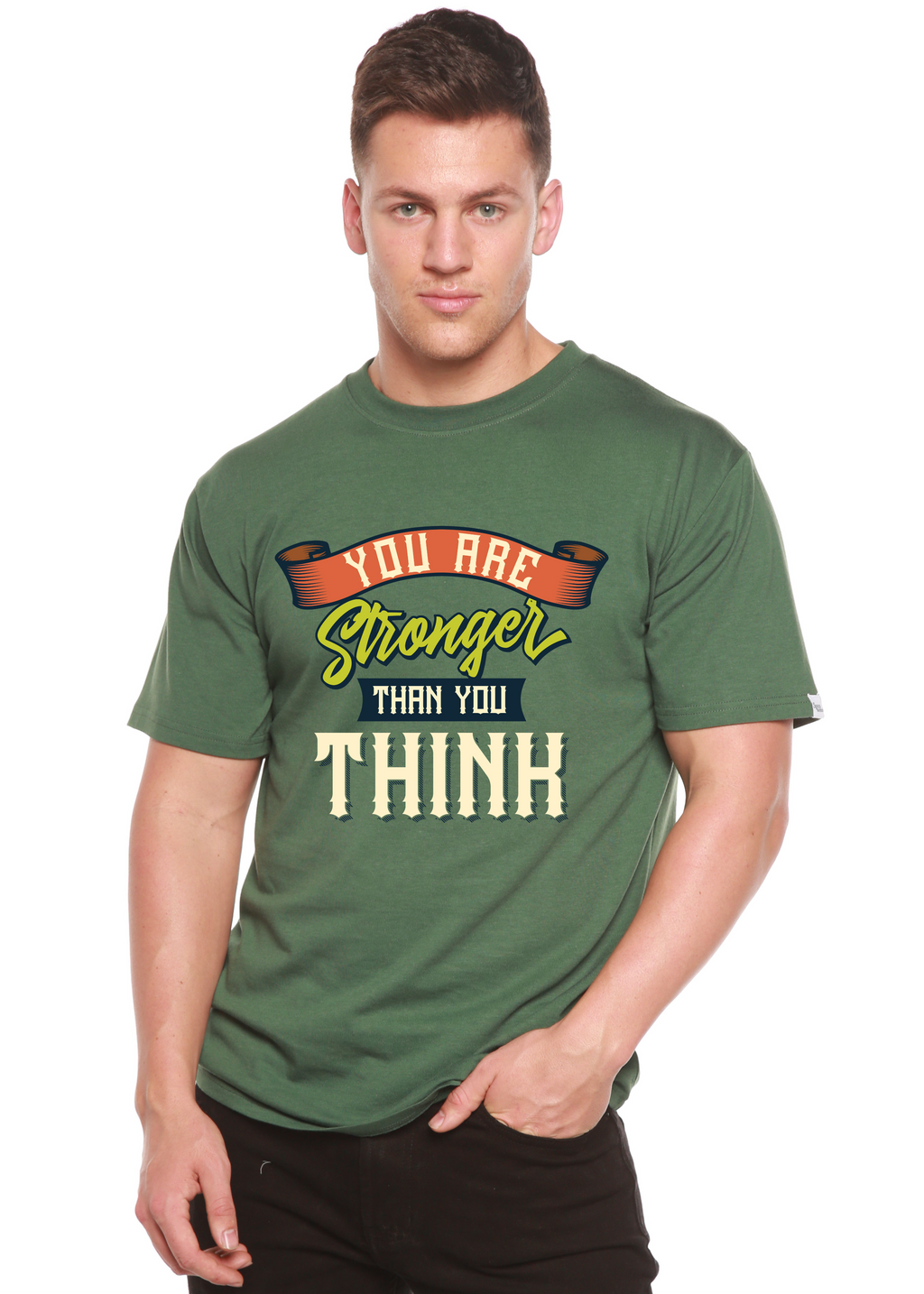 Spun Bamboo You Are Stronger Than You Think Men's Bamboo Viscose/Organic Cotton Short Sleeve Graphic T-Shirt — side view