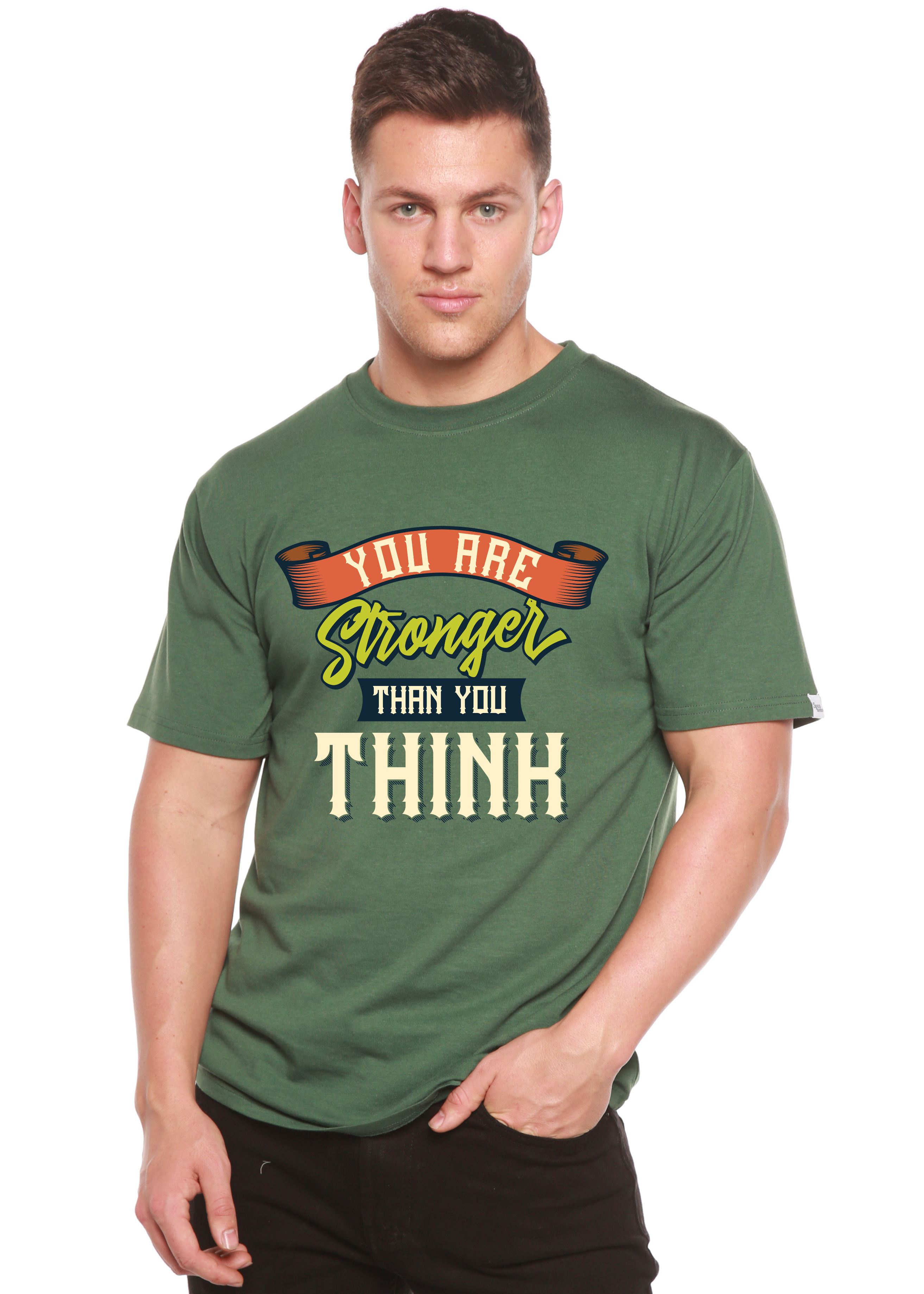Spun Bamboo You Are Stronger Than You Think Men's Bamboo Viscose/Organic Cotton Short Sleeve Graphic T-Shirt — side view