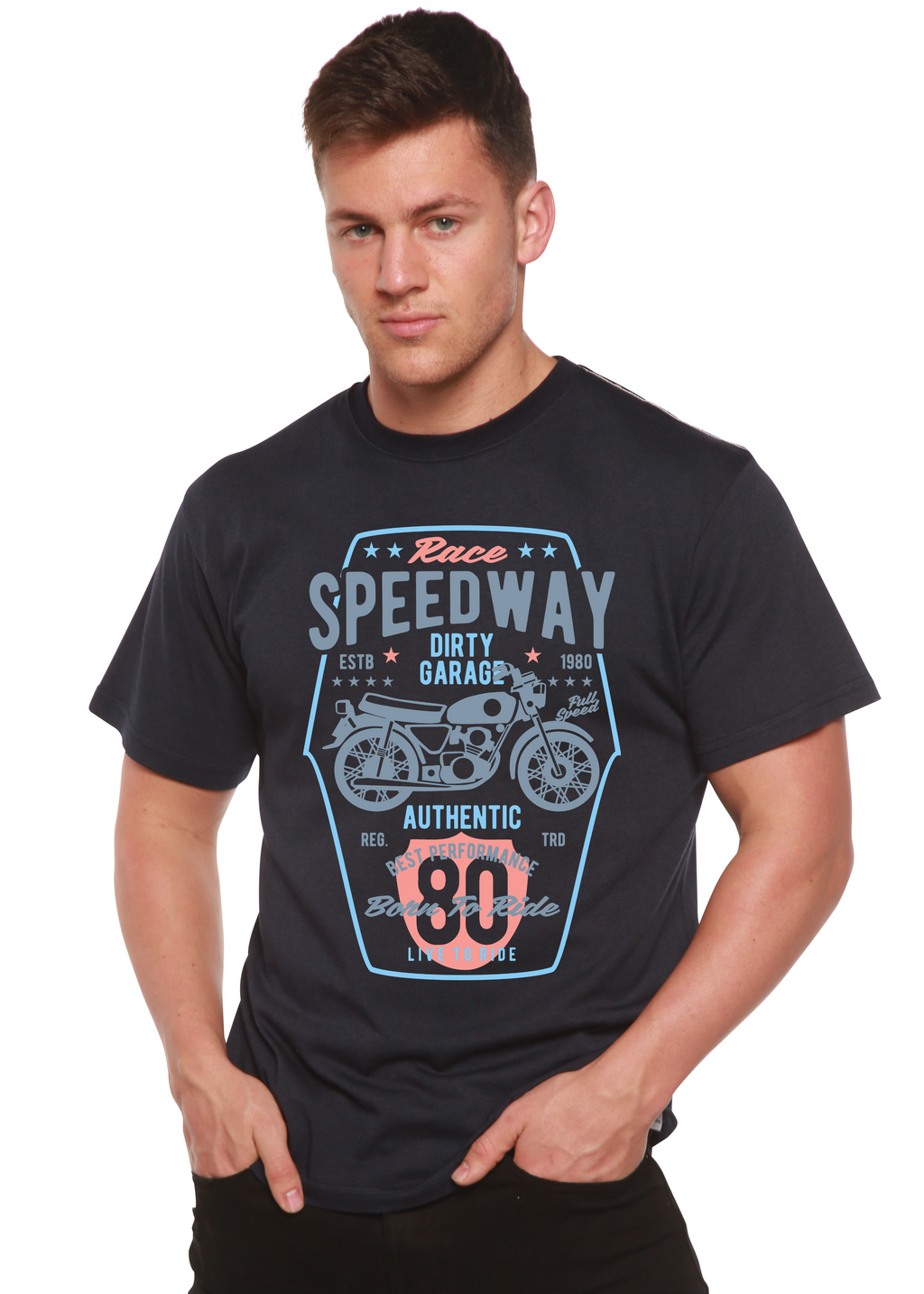 Spun Bamboo Speedway Motorcycle Spun Bamboo® Men's Bamboo Viscose/Organic Cotton Short Sleeve Graphic T-Shirt — lifestyle con