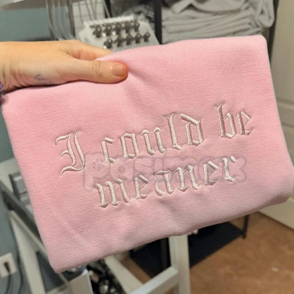 Pasimax Embroidered "I Could Be Meaner" Sweatshirt – Sarcastic Funny Quote Crewneck — back view
