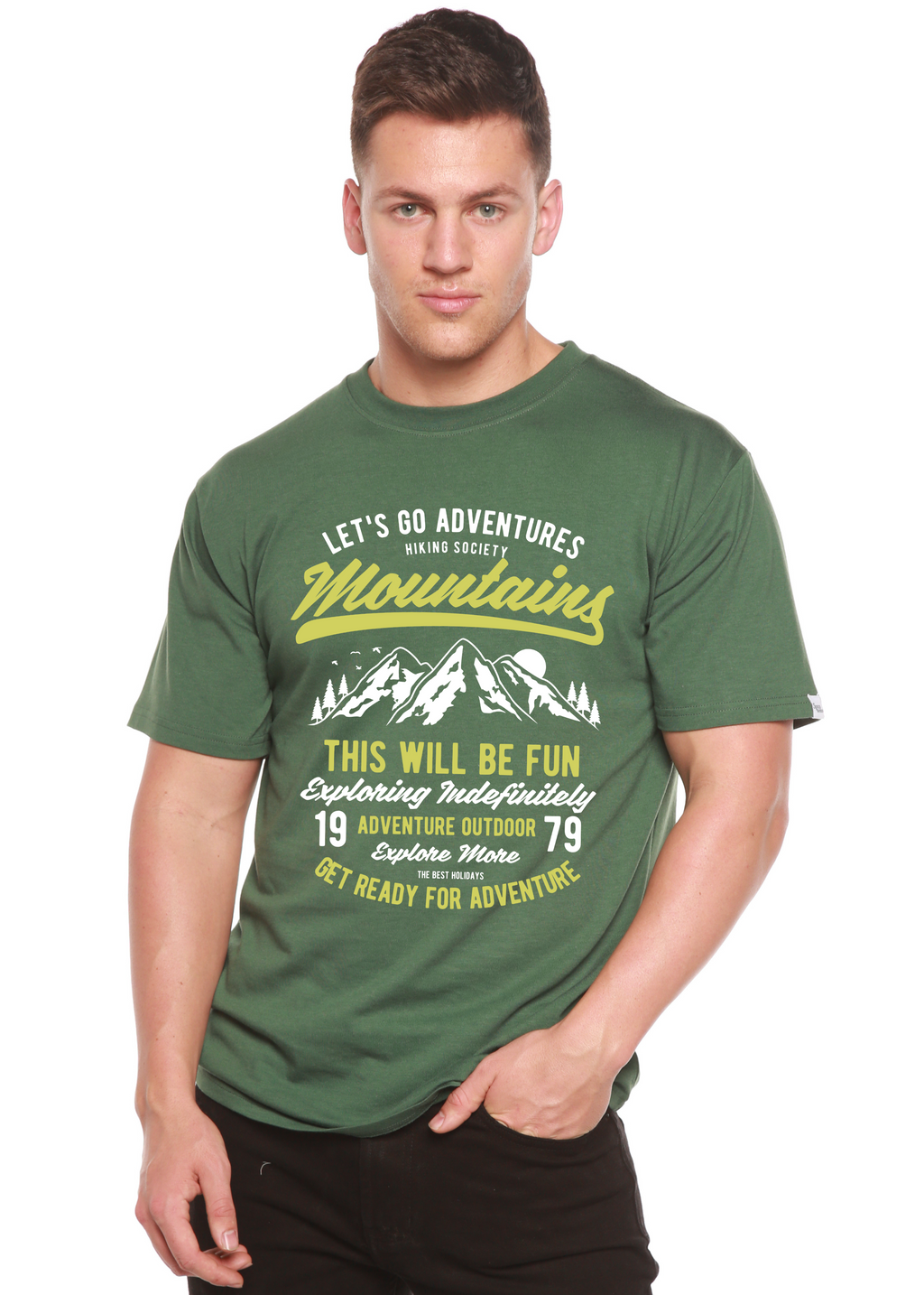 Spun Bamboo Let's Go Adventure Men's Bamboo Viscose/Organic Cotton Short Sleeve Graphic T-Shirt — side view