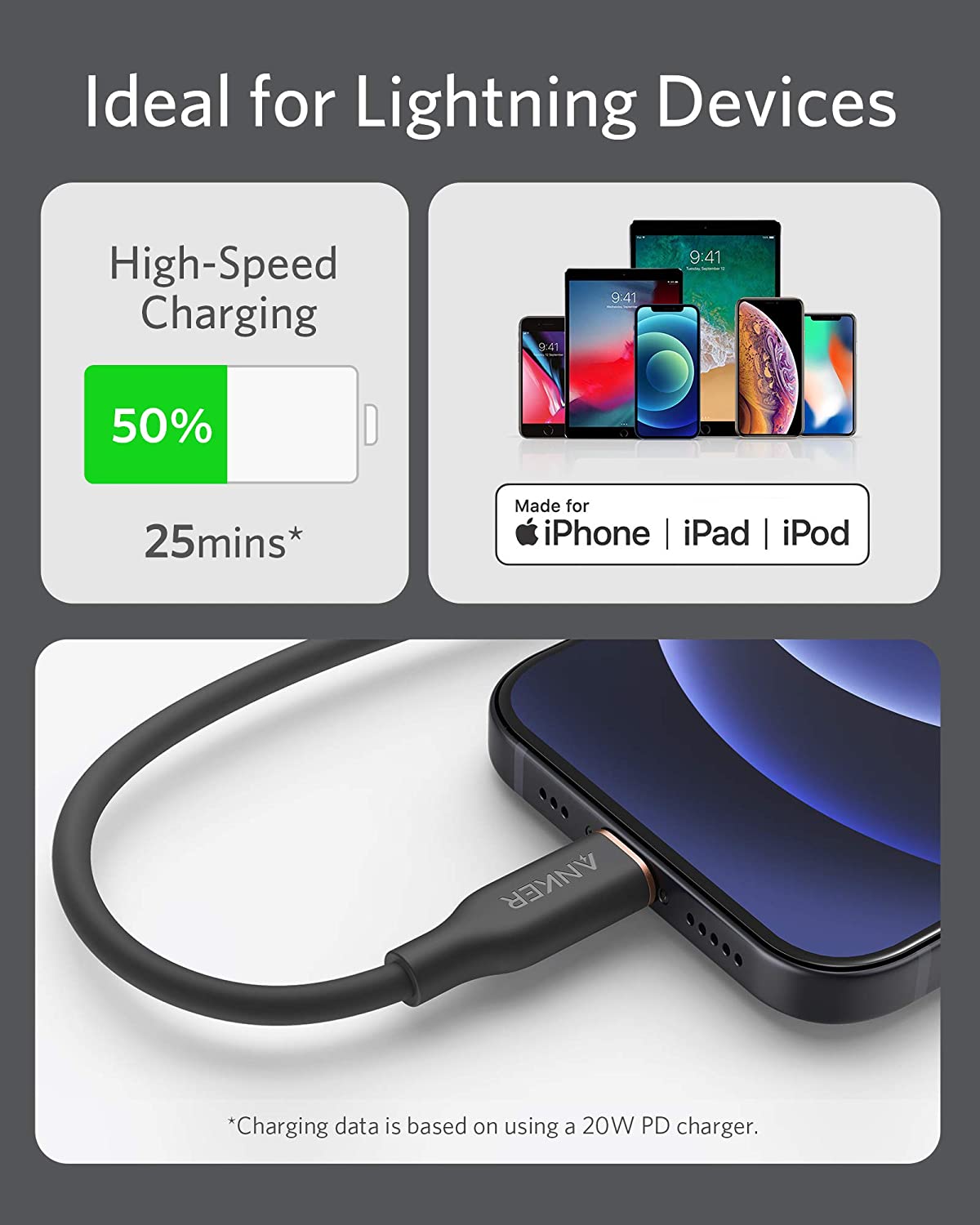 Anker <b>641</b> USB-C to Lightning Cable (Flow, 3 ft Silicone), view 6
