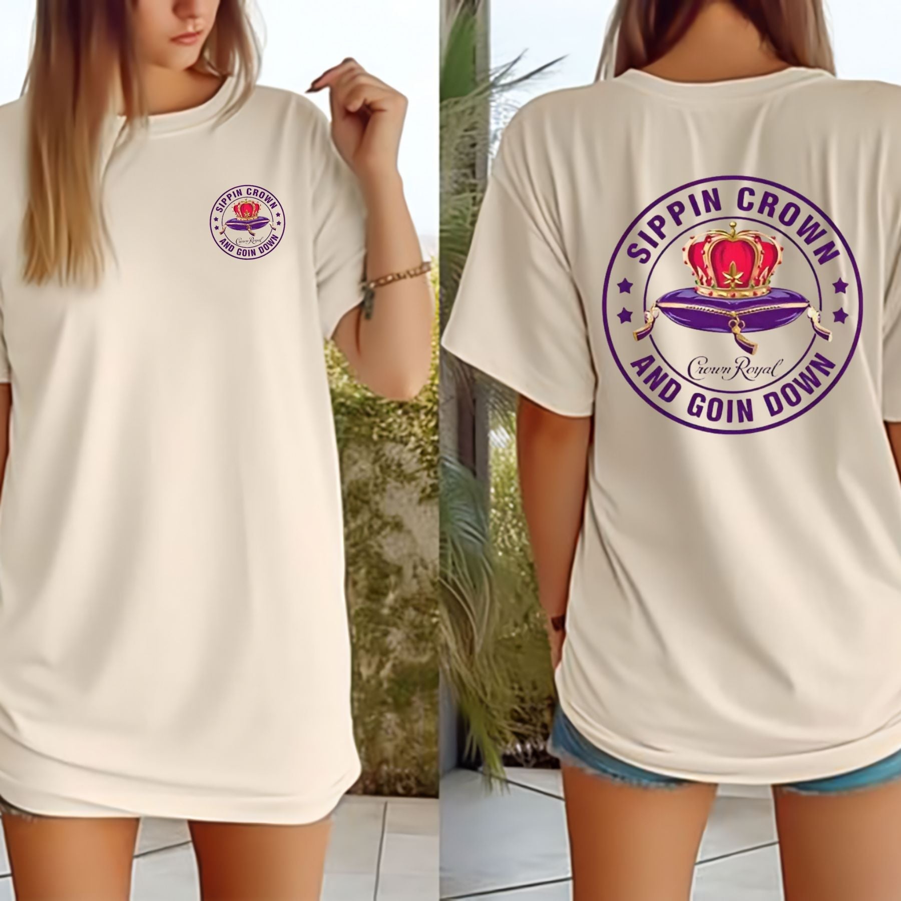 Pasimax Funny "Sippin' Crown & Goin' D" Sarcastic T-Shirt — back view
