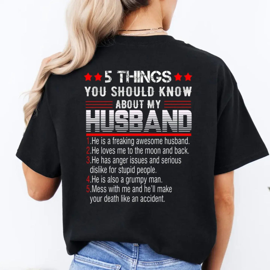 Pasimax "5 Things You Should Know About My Husband" T-Shirt — main product shot