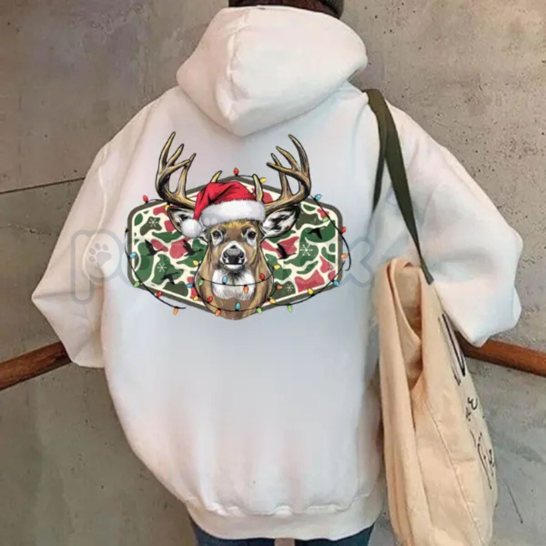Pasimax Christmas Deer Hunting Camo Hoodie – Festive Hunter Orange Pullover, Camouflage Holiday Apparel, Unisex — back view