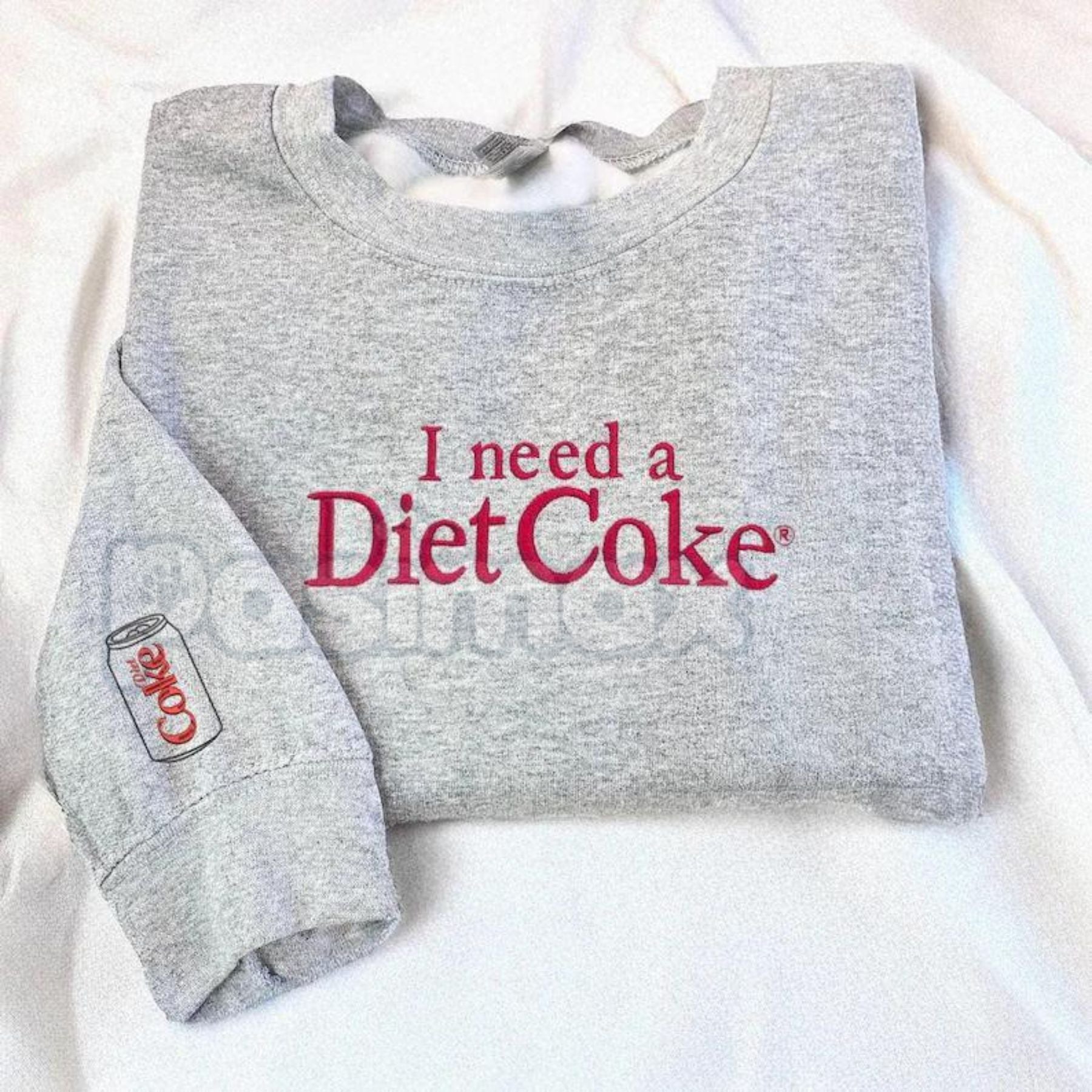 Pasimax Funny Embroidered "I Need a Diet Coke" Sweatshirt – Caffeine Humor Crewneck — back view