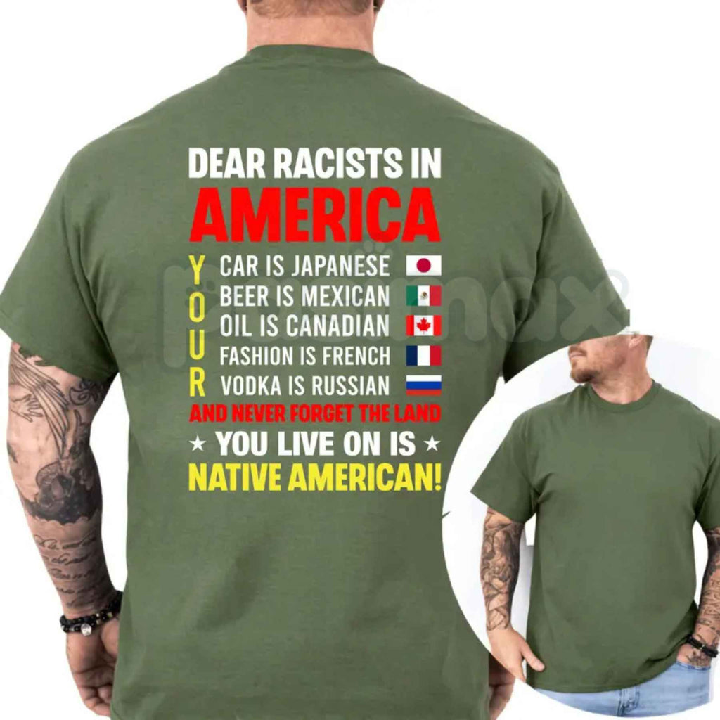 Dear Racsts In America T Shirt – Funny Political Satire Graphic Tee, Sarcastic Liberal Democrat Anti Prejudice Unisex Cotton Shirt