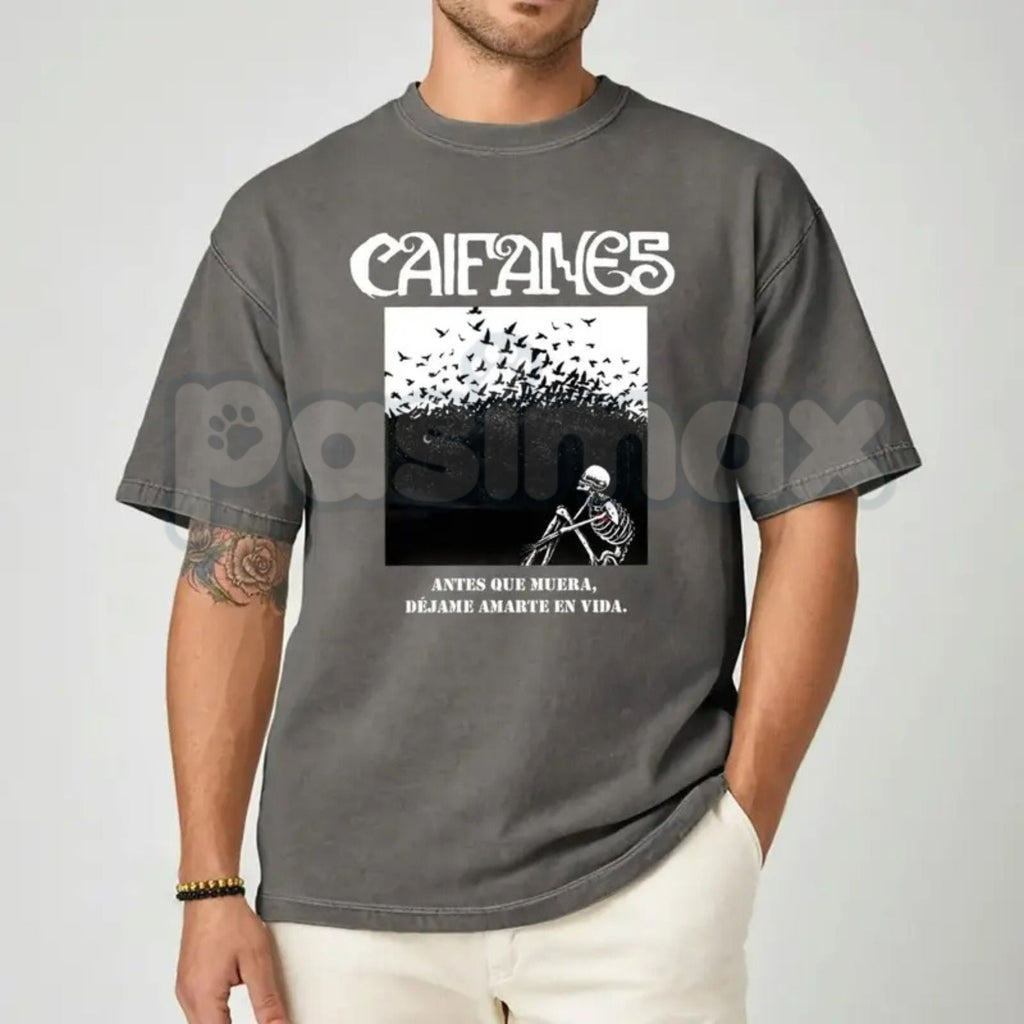Caifanes "Miedo" Skeleton Birds T-Shirt – Retro Rock en Español Graphic Tee, Premium 100% Cotton Gothic Band Top, Soft Lived-In Heavyweight Spanish Rock Fan Shirt, Made in USA