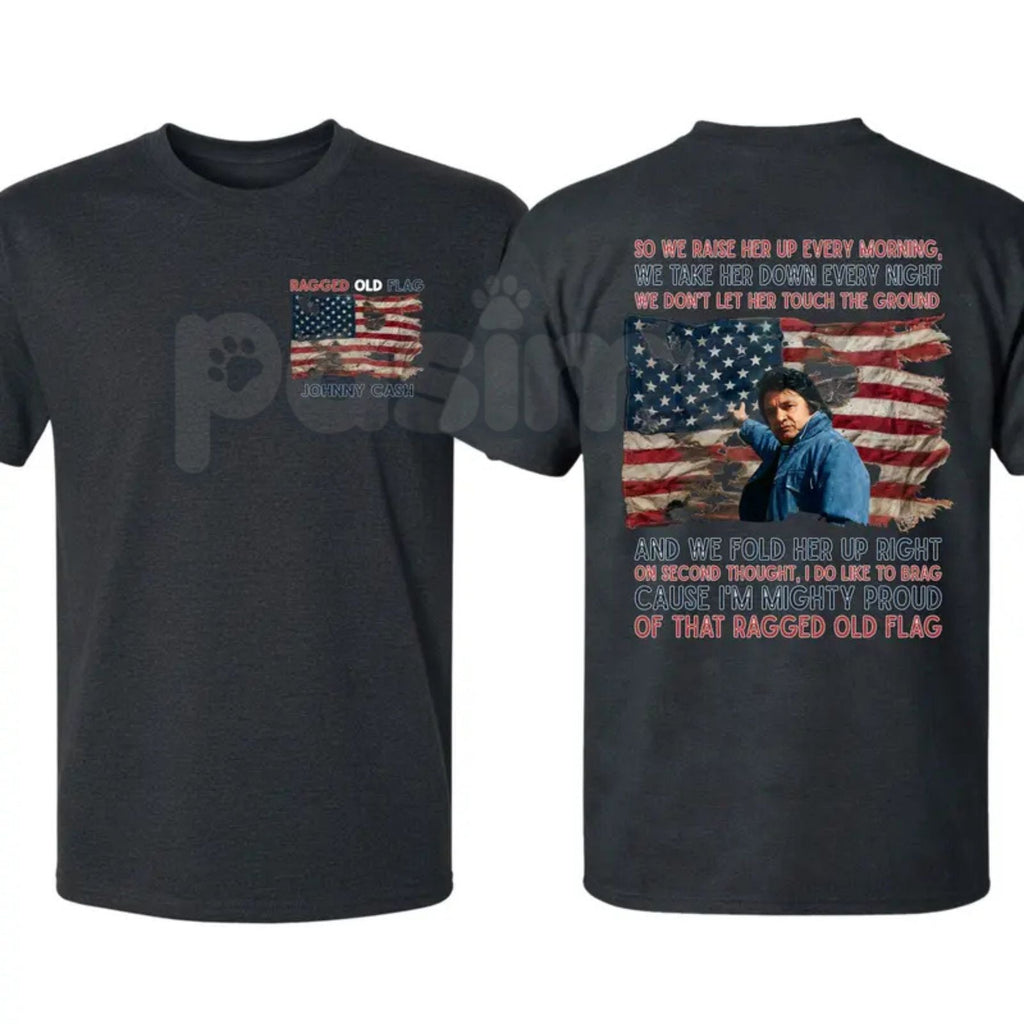 Johnny Cash "Ragged Old Flag" T-Shirt – 4th of July Legend of Country Music Tee, Premium 100% Cotton American Independence Day Top, Soft Lived-In Heavyweight Outlaw Patriot Shirt, Made in USA