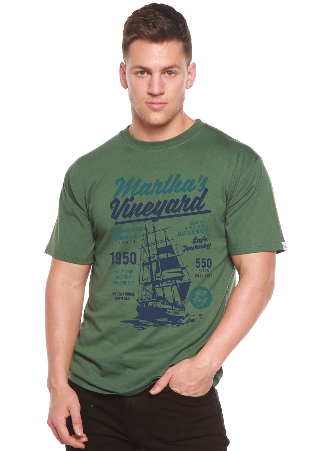 Spun Bamboo Martha's vineyard Men's Bamboo Viscose/Organic Cotton Short Sleeve Graphic T-Shirt — in-use photo