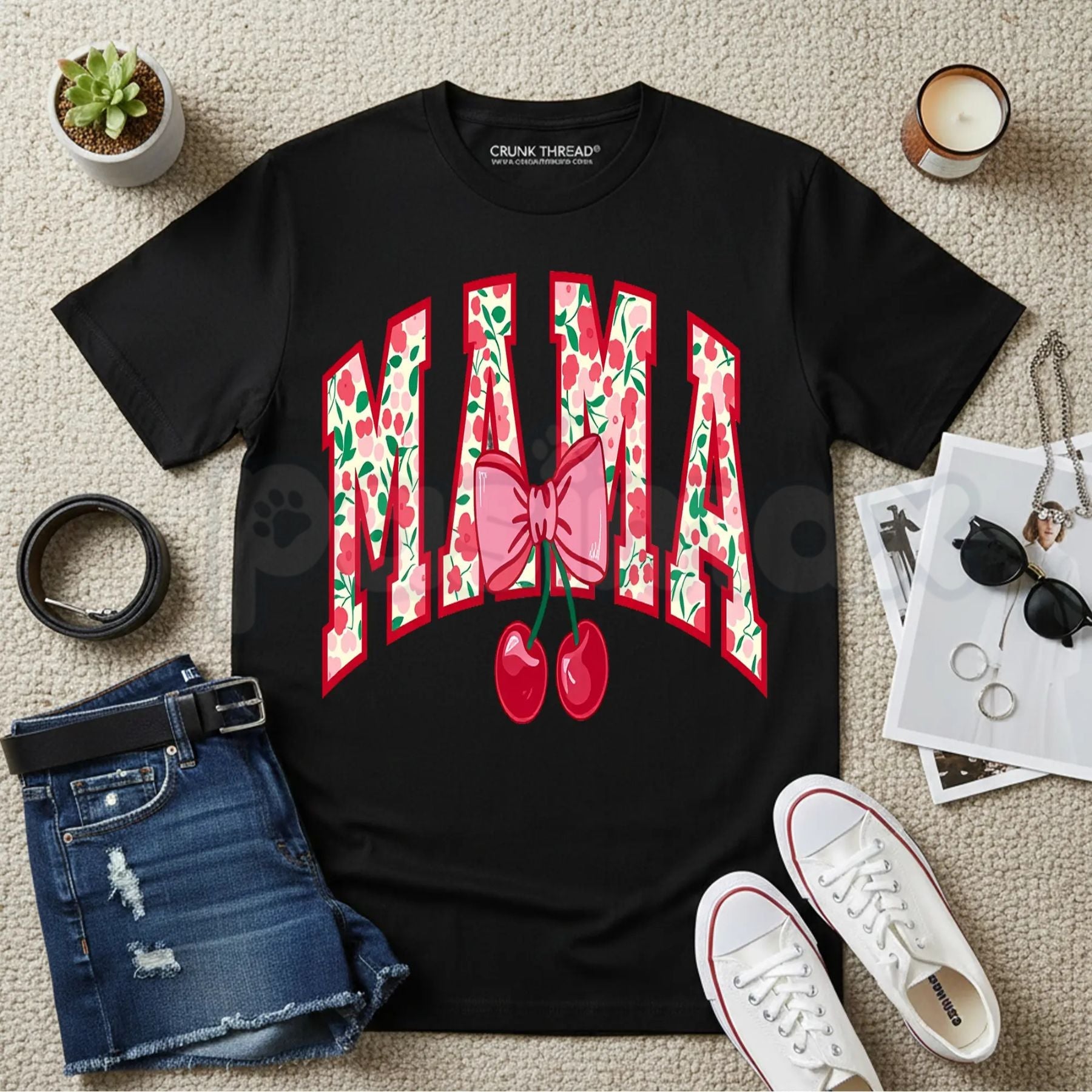 Women’s "MAMA" Print T-Shirt – Fashion Casual Round Neck Graphic Tee, Premium 100% Cotton Minimalist Motherhood Top, Soft Lived-In Heavyweight Stylish Mama Shirt, Made in USA