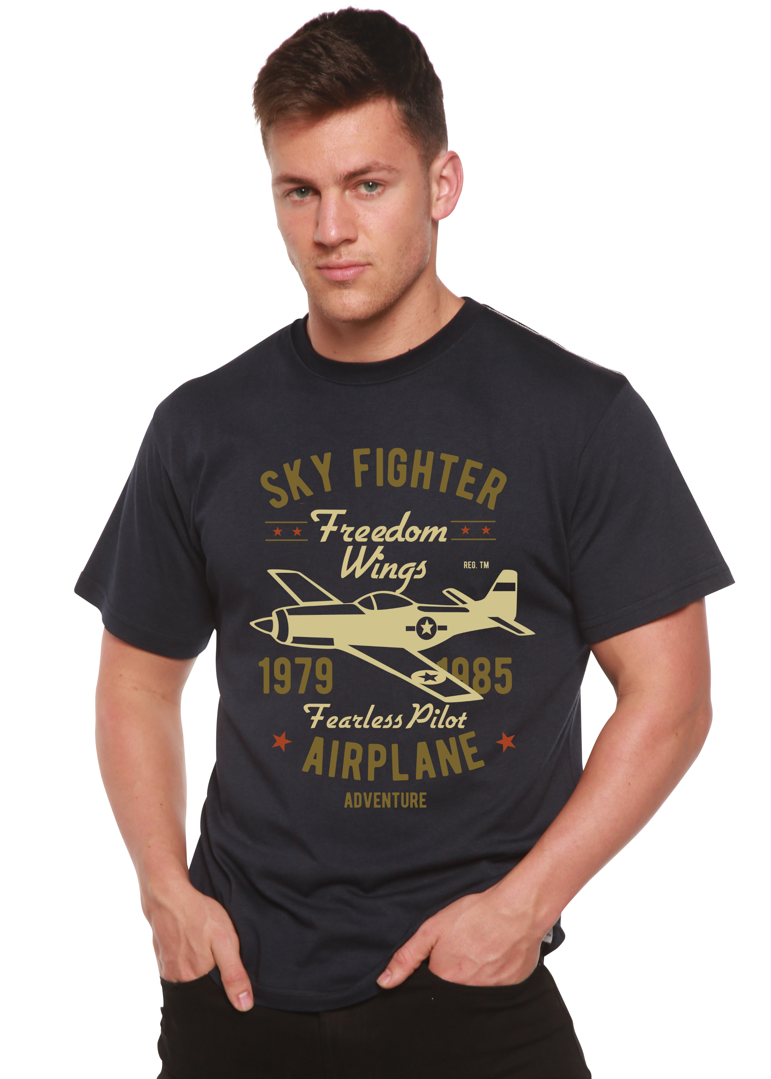 Spun Bamboo Sky Fighter Spun Bamboo® Men's Bamboo Viscose/Organic Cotton Short Sleeve Graphic T-Shirt — detail close-up