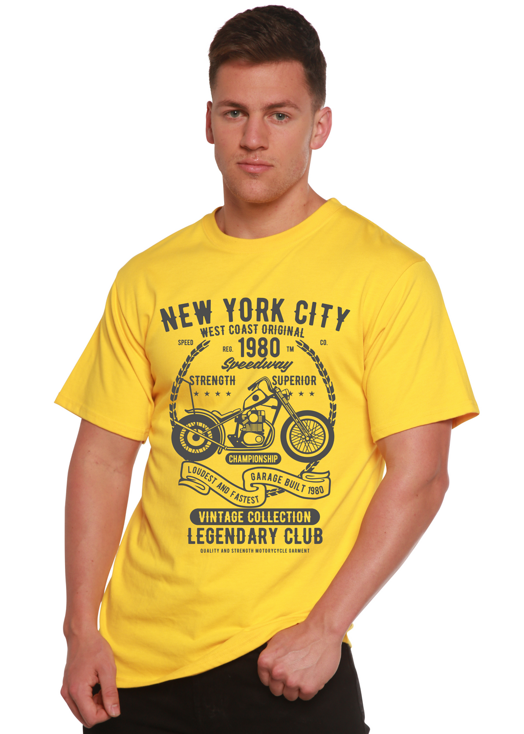 Spun Bamboo New York City Spun Bamboo® Men's Bamboo Viscose/Organic Cotton Short Sleeve Graphic T-Shirt — detail close-up