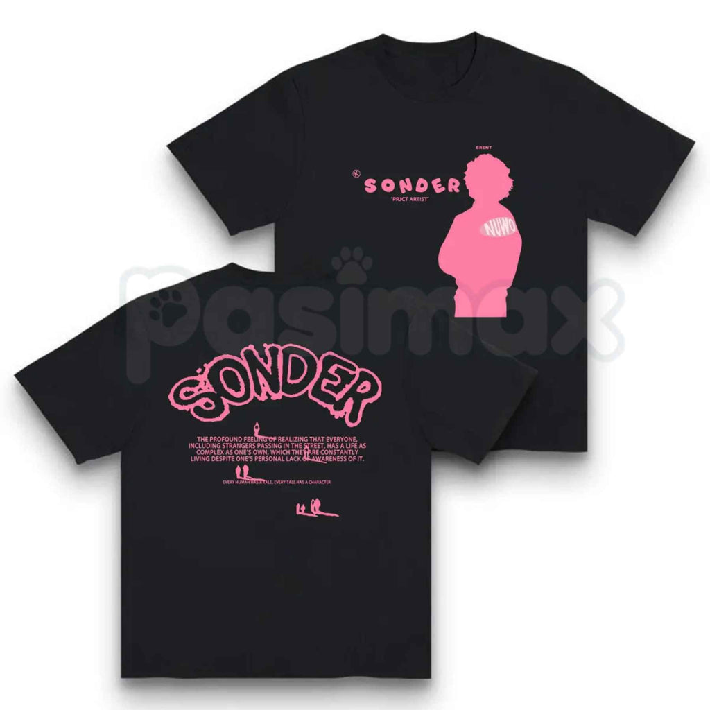 Bold Pink Sonder Lettering Geometric Print Rap Shirt – Modern Streetwear Graphic Tee, Minimalist Aesthetic Urban Unisex Hip Hop Fashion Shirt