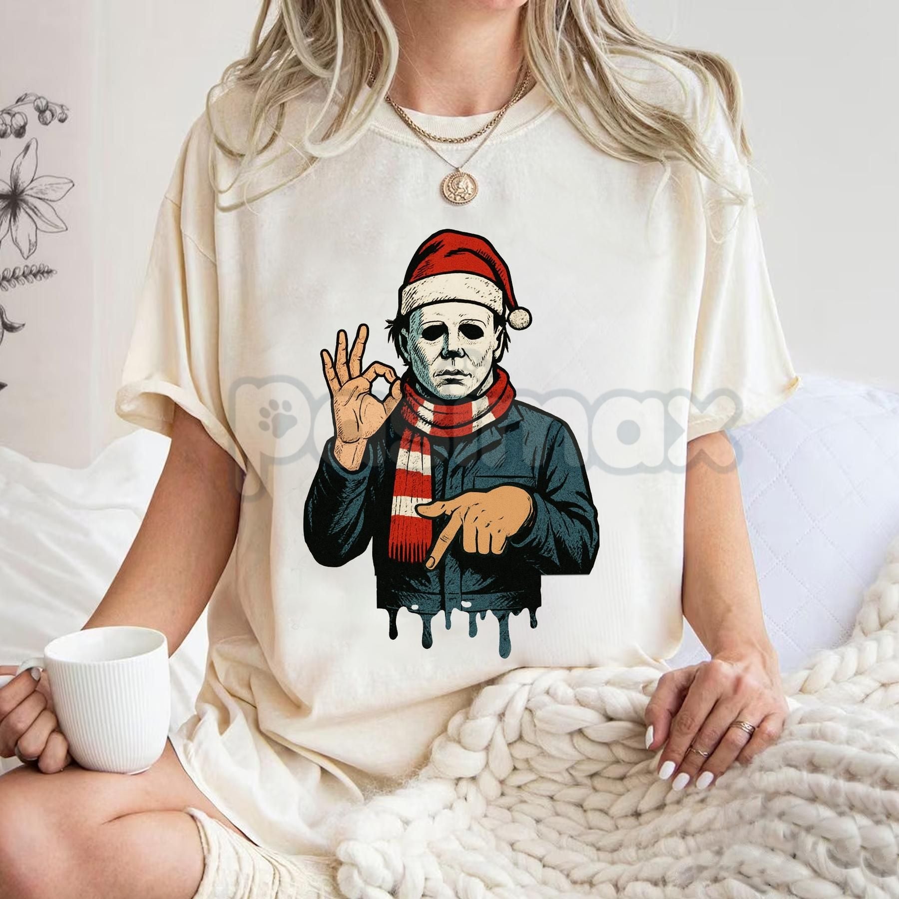 Pasimax Merry Creepmas "Six Seven" Hand Sign T-Shirt - Funny Christmas 6 7 Tee, Dark Humor Holiday Apparel — back view