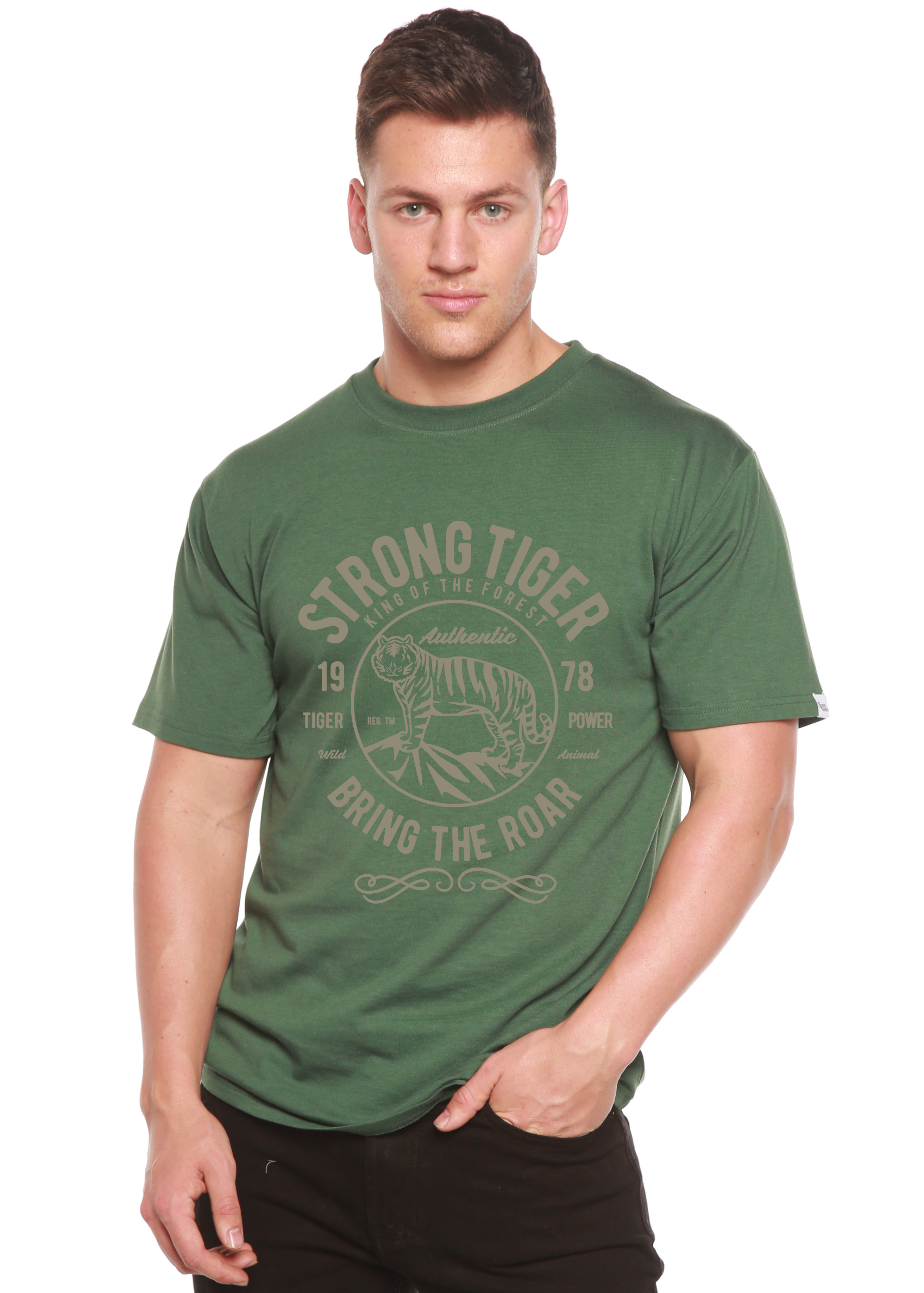 Spun Bamboo Strong Tiger Spun Bamboo® Men's Bamboo Viscose/Organic Cotton Short Sleeve Graphic T-Shirt — in-use photo