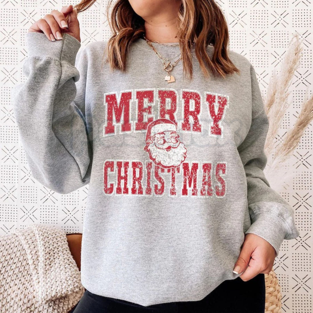 Pasimax Retro Merry Christmas Santa Sweatshirt | Vintage Holiday Crewneck Jumper | Nostalgic Graphic Top — back view