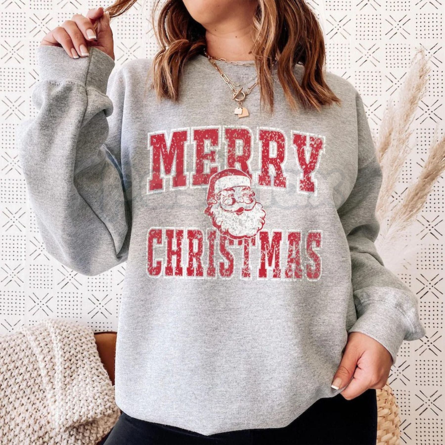 Pasimax Retro Merry Christmas Santa Sweatshirt | Vintage Holiday Crewneck Jumper | Nostalgic Graphic Top — back view
