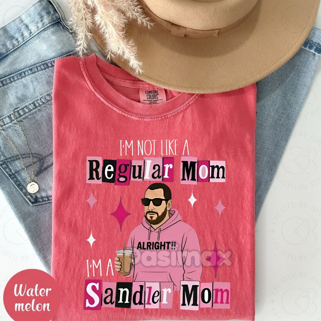 Pasimax Comfort Colors Funny 'I'm Not a Regular Mom, I'm a Sandler Mom' T-Shirt — back view