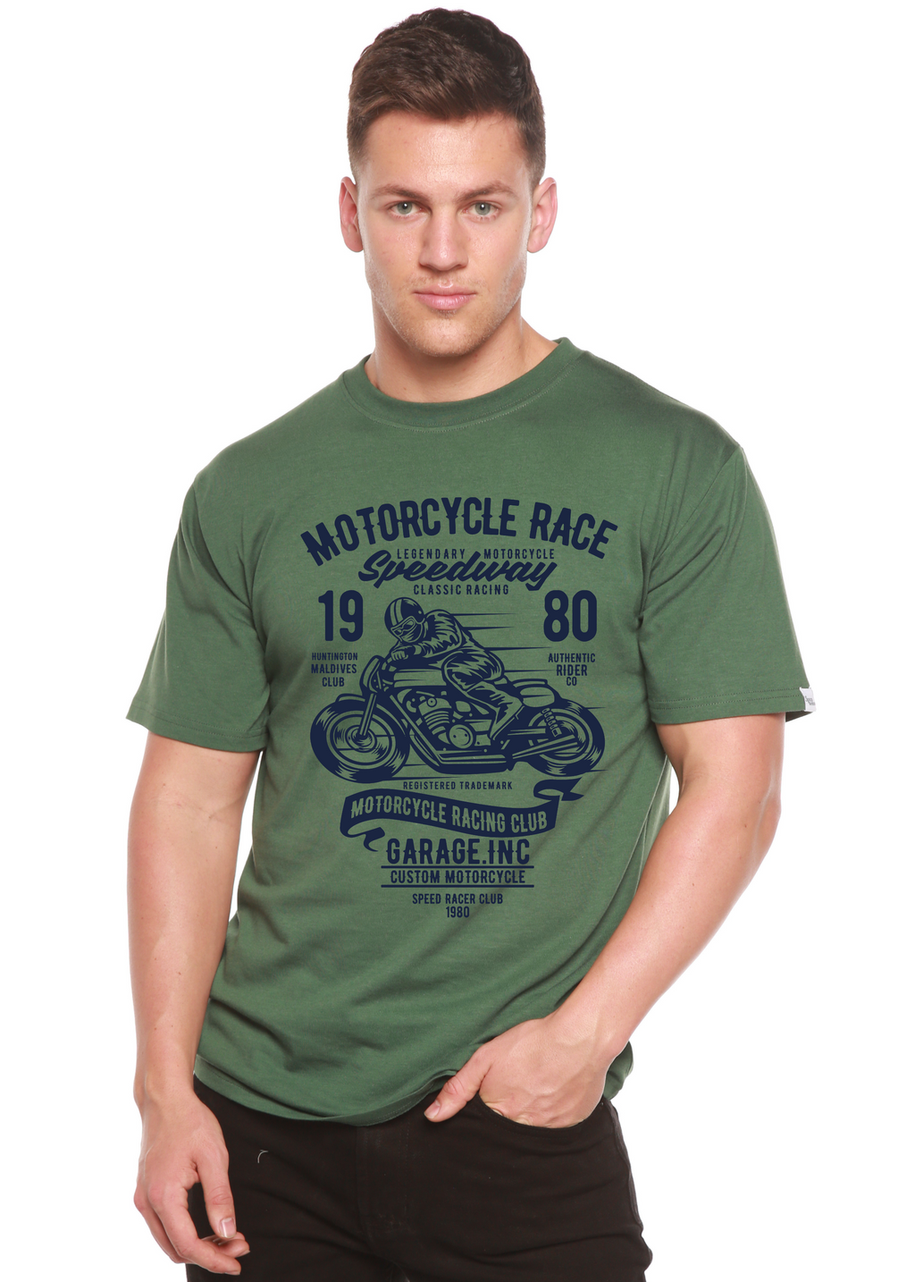 Spun Bamboo Motorcycles Race Men's Bamboo Viscose/Organic Cotton Short Sleeve Graphic T-Shirt — alternative angle