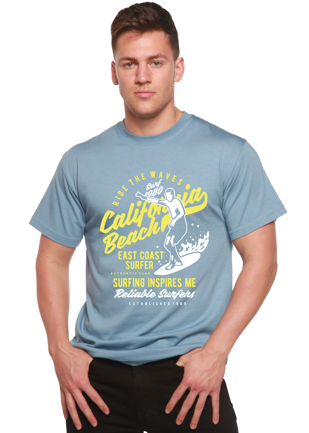 Spun Bamboo Ride The Waves Spun Bamboo® Men's Bamboo Viscose/Organic Cotton Short Sleeve Graphic T-Shirt — back view