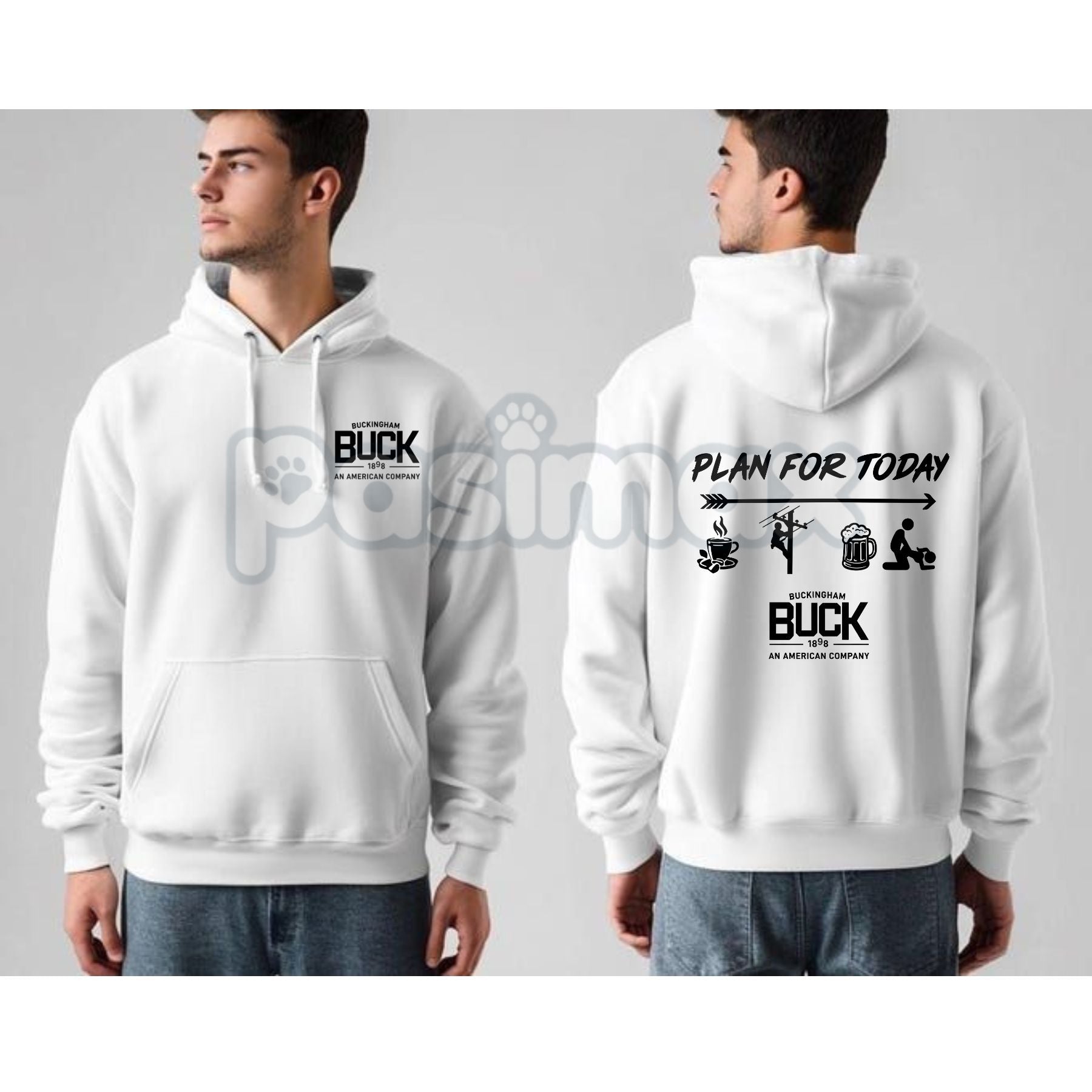 Pasimax Buckingham Logo "Plan For Today" Hoodie – Daily Agenda Slogan Pullover, Brand & Lifestyle Apparel, Unisex — lifestyle