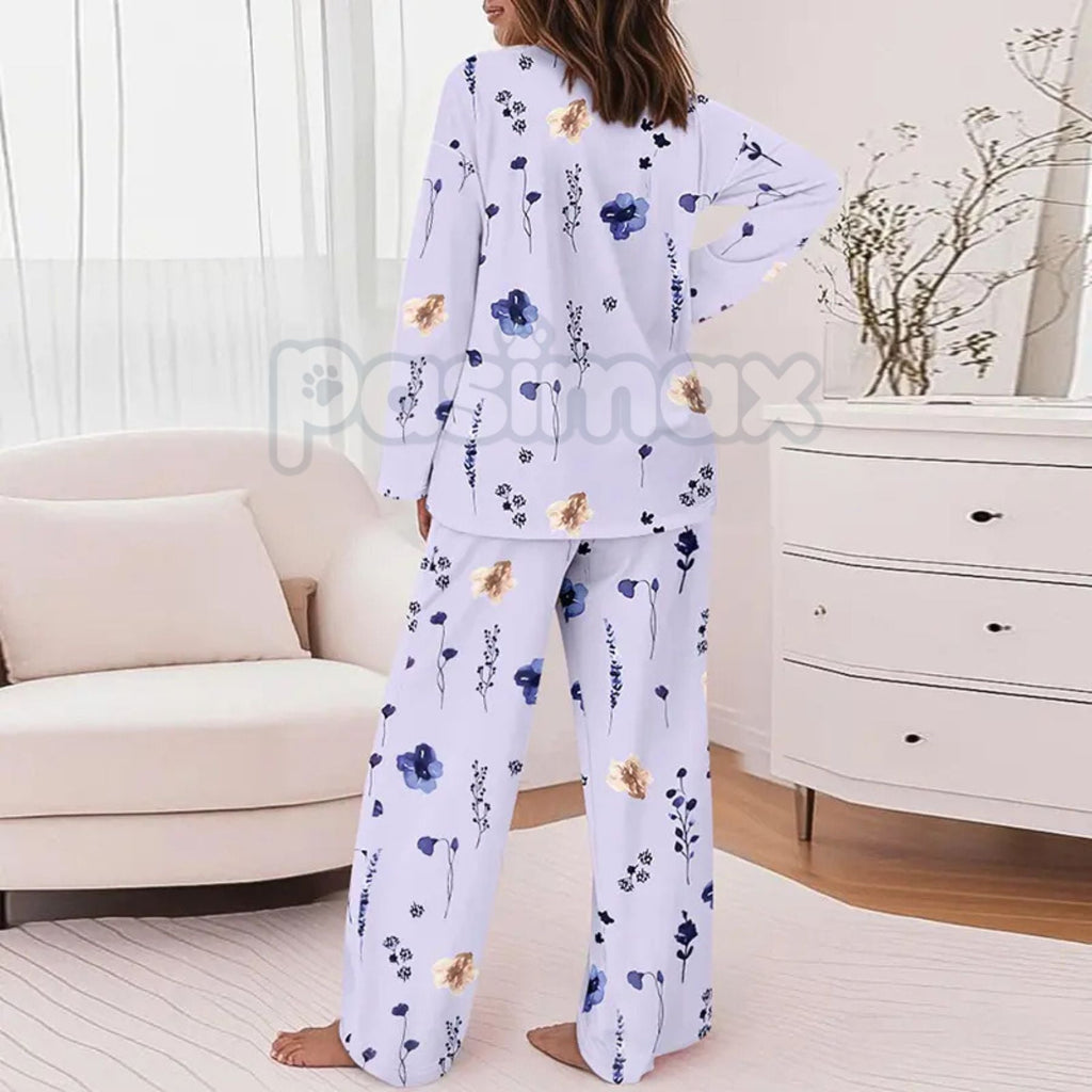 Pasimax ChicMe Women's Floral Print Lounge Set - Long Sleeve Top & Casual Pants with Pockets, Comfortable Home Wear — back vi
